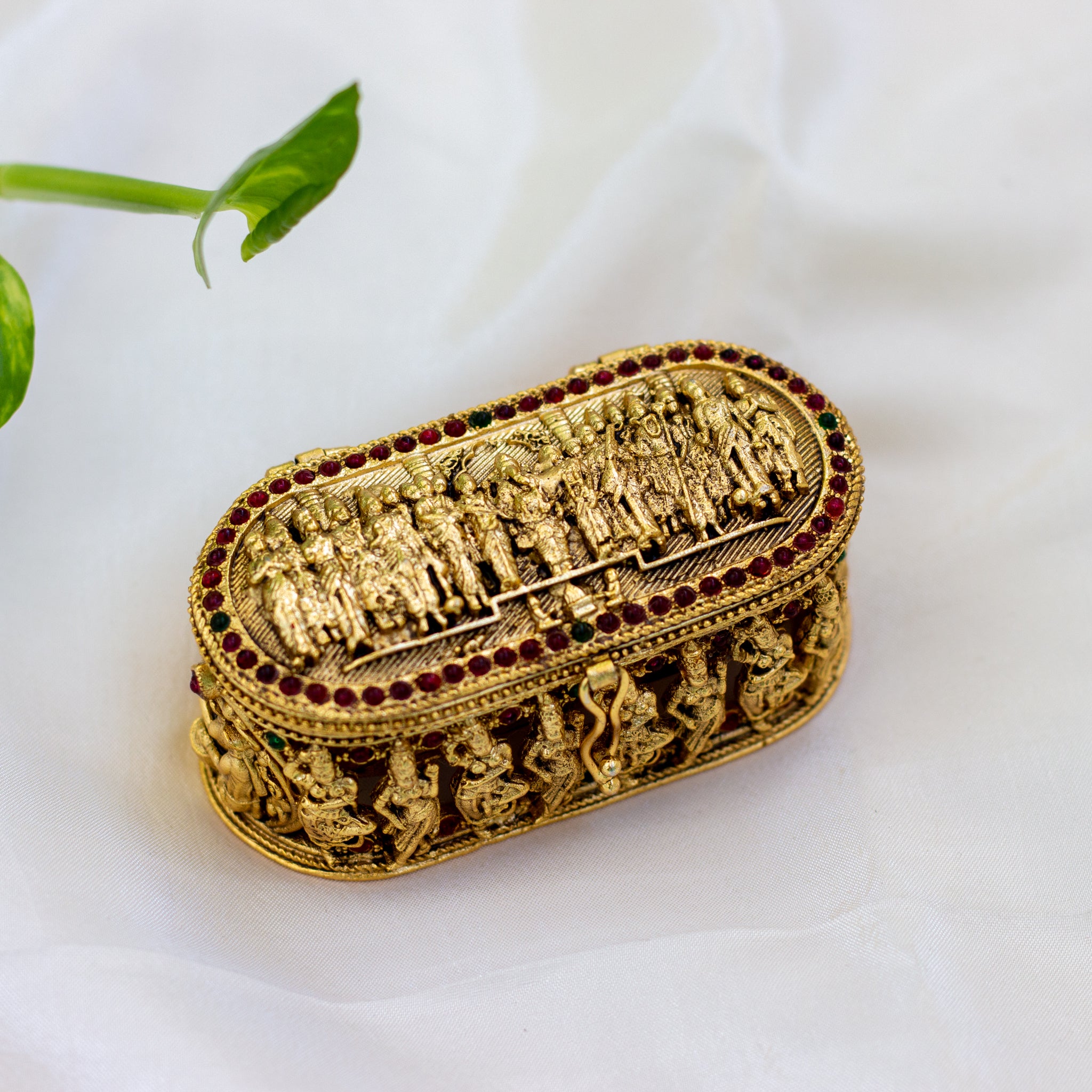 Antique Gold Ganesha Kalyanam Nakshi Design Deep Kum Kum Box