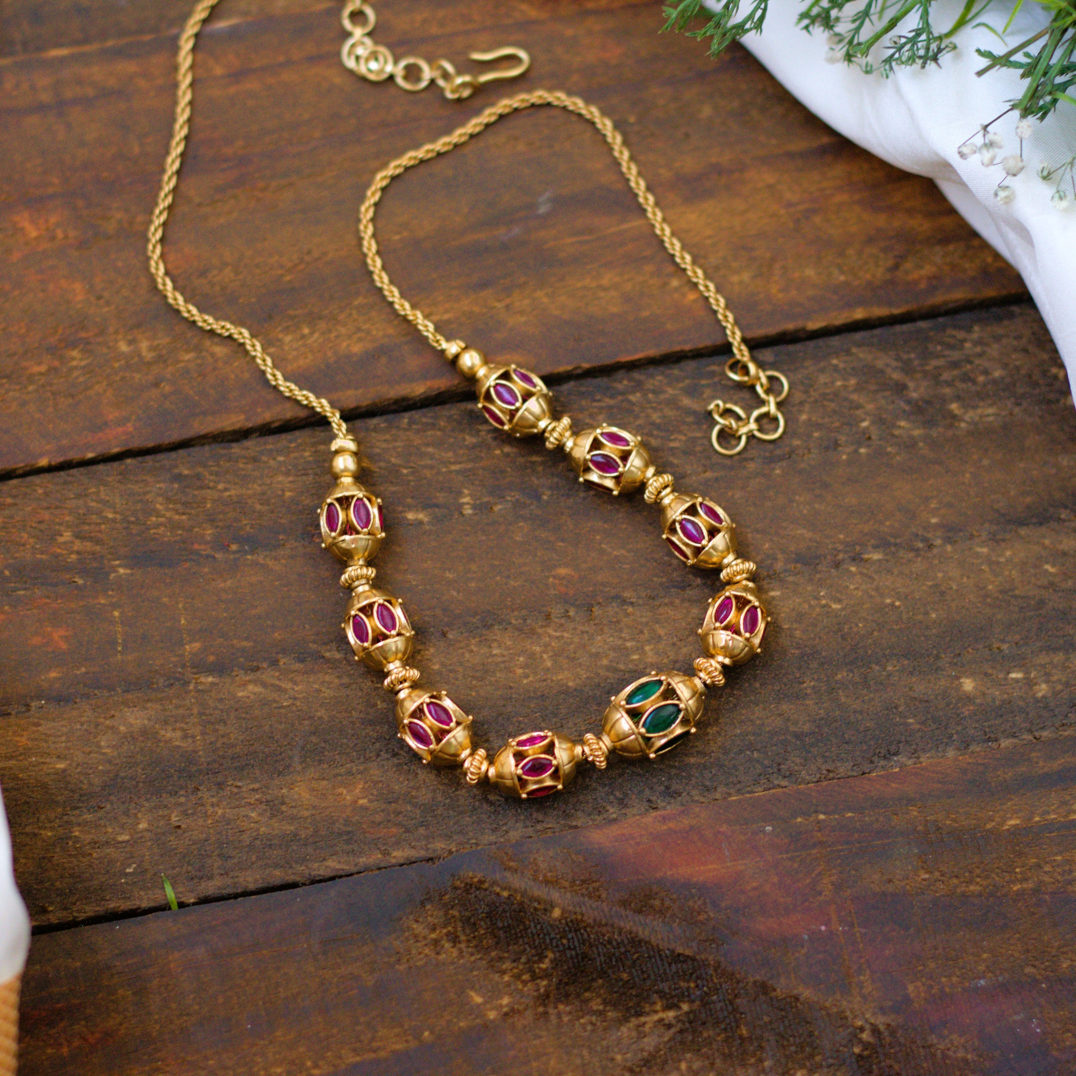 Antique Matte Traditional Kemp Golden Balls Mala - 008