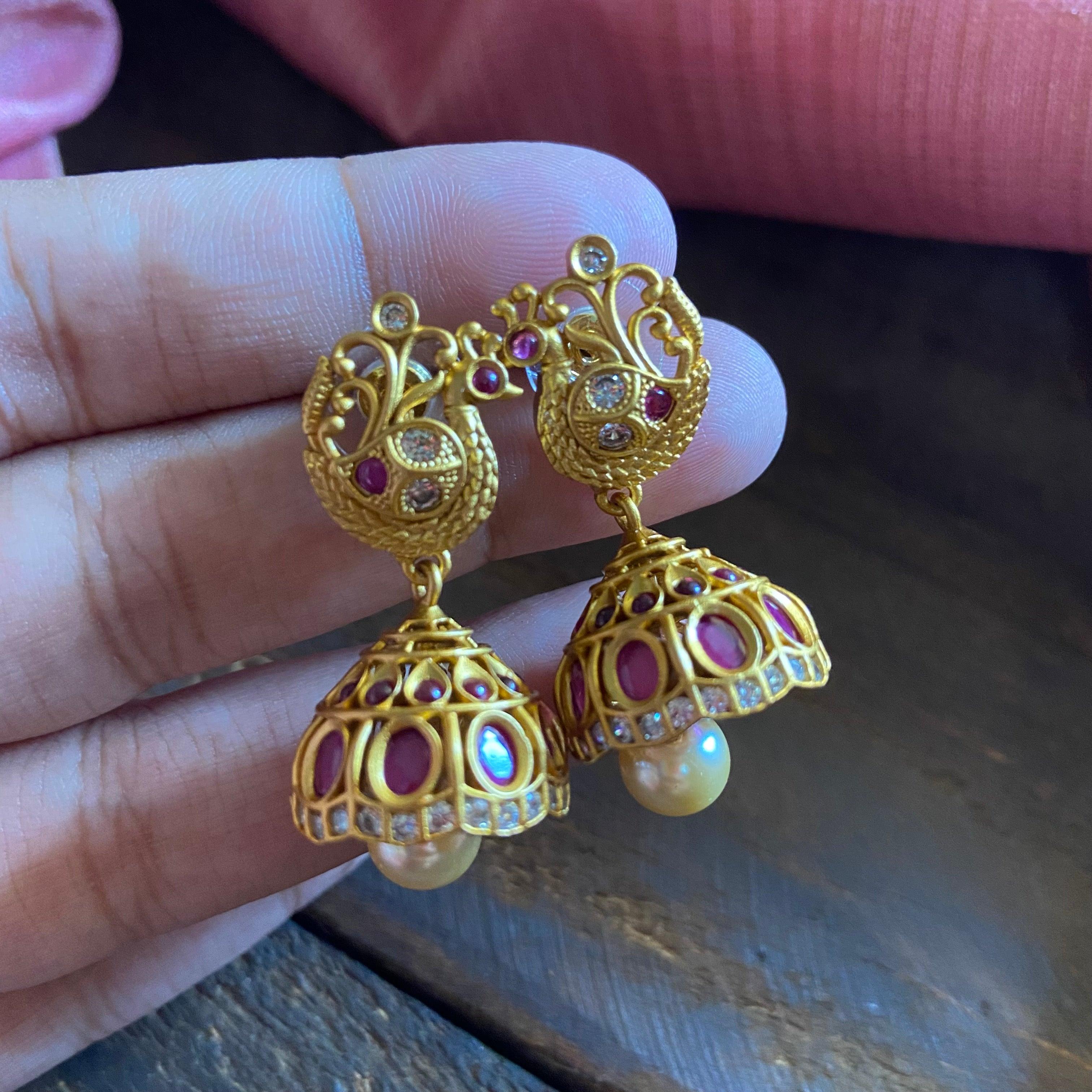 Annapakshi Matte AD Jhumkas - Available in 2 Colors - Happy Pique