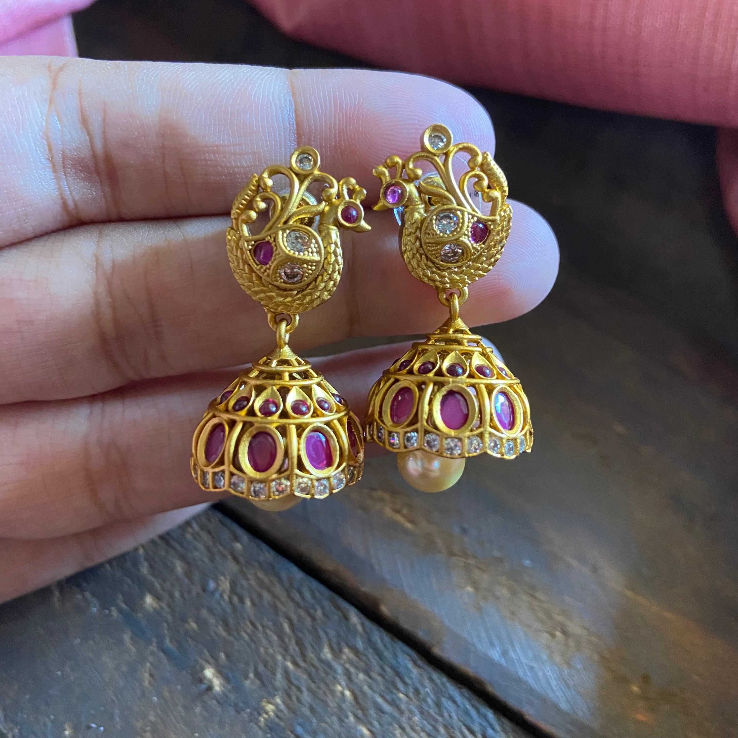Annapakshi Matte AD Jhumkas - Available in 2 Colors - Happy Pique