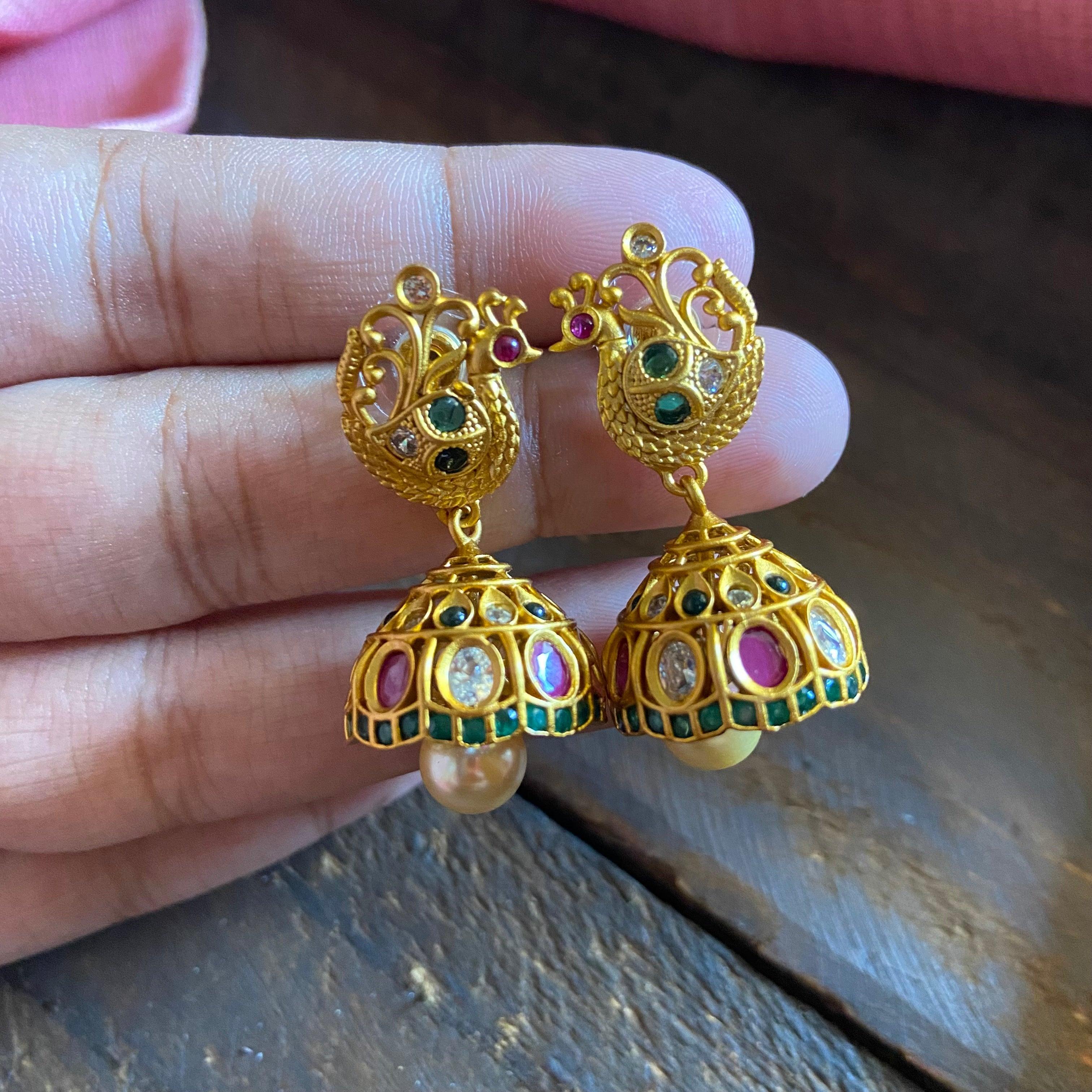 Annapakshi Matte AD Jhumkas - Available in 2 Colors - Happy Pique