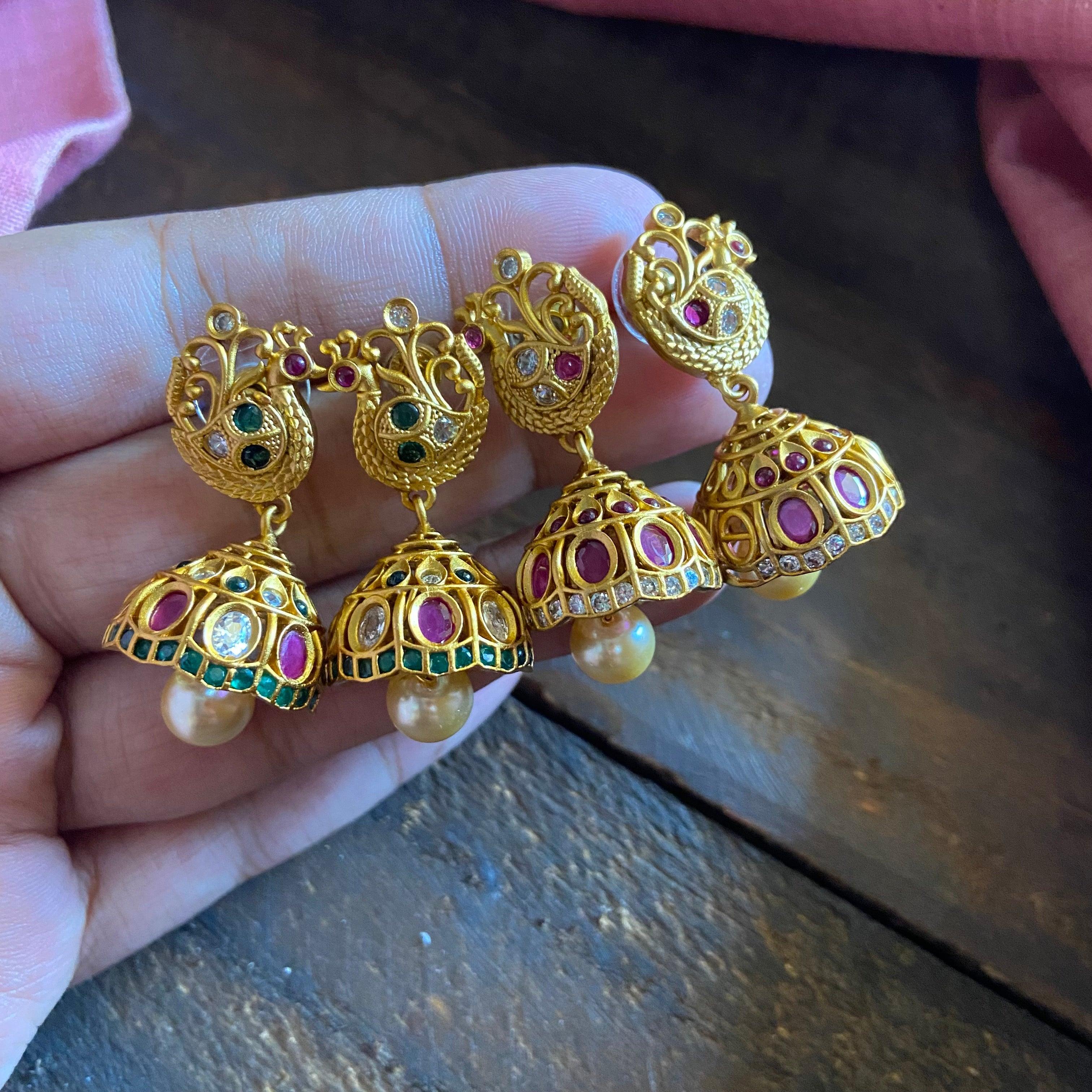 Annapakshi Matte AD Jhumkas - Available in 2 Colors - Happy Pique