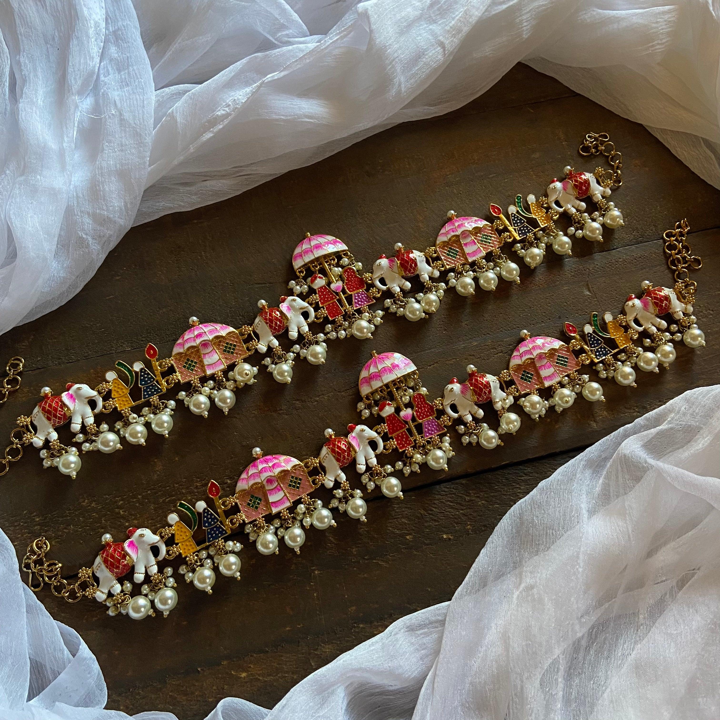 Hand Painted Meenakari Barat Anklets