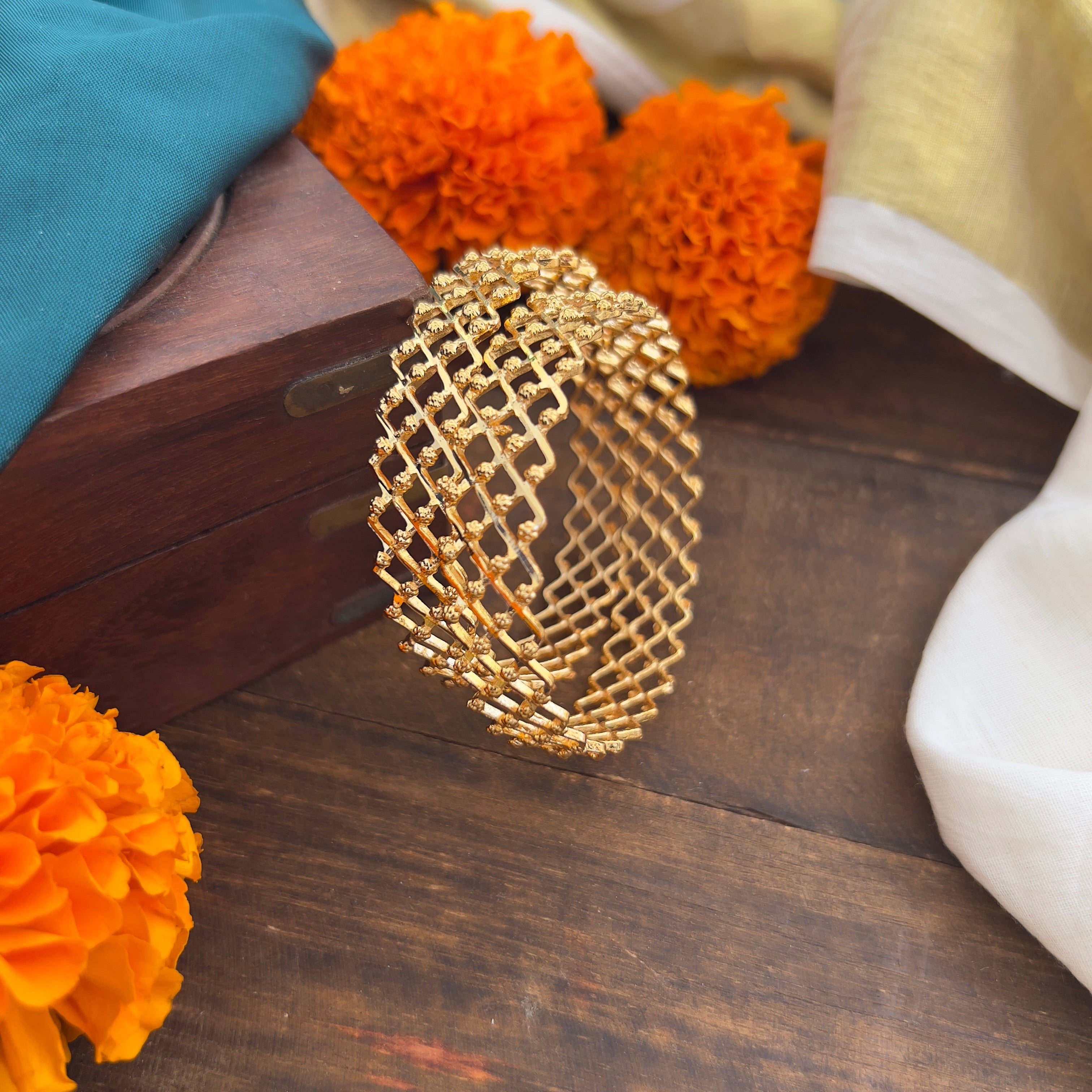 Gold Look Office/Daily Wear Weave Pattern Bangles - 004 - Size: 2.4