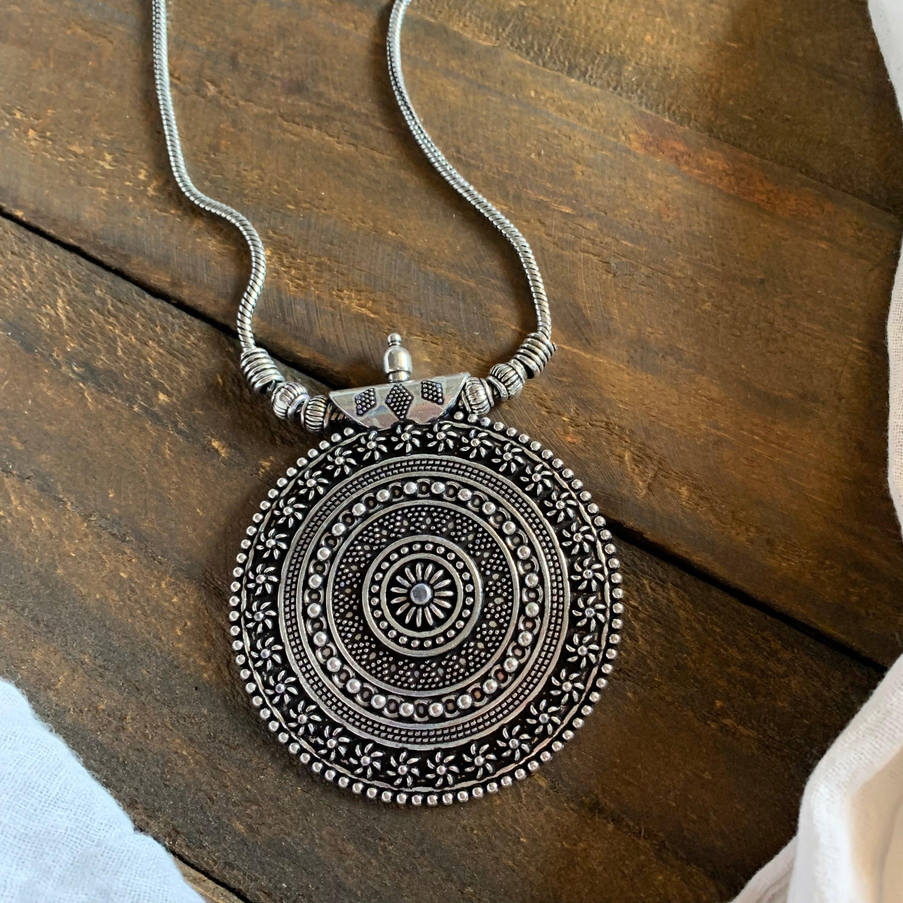 German Silver Big Chakra Pendant Chain - MOQ 6 Pieces - Happy Pique