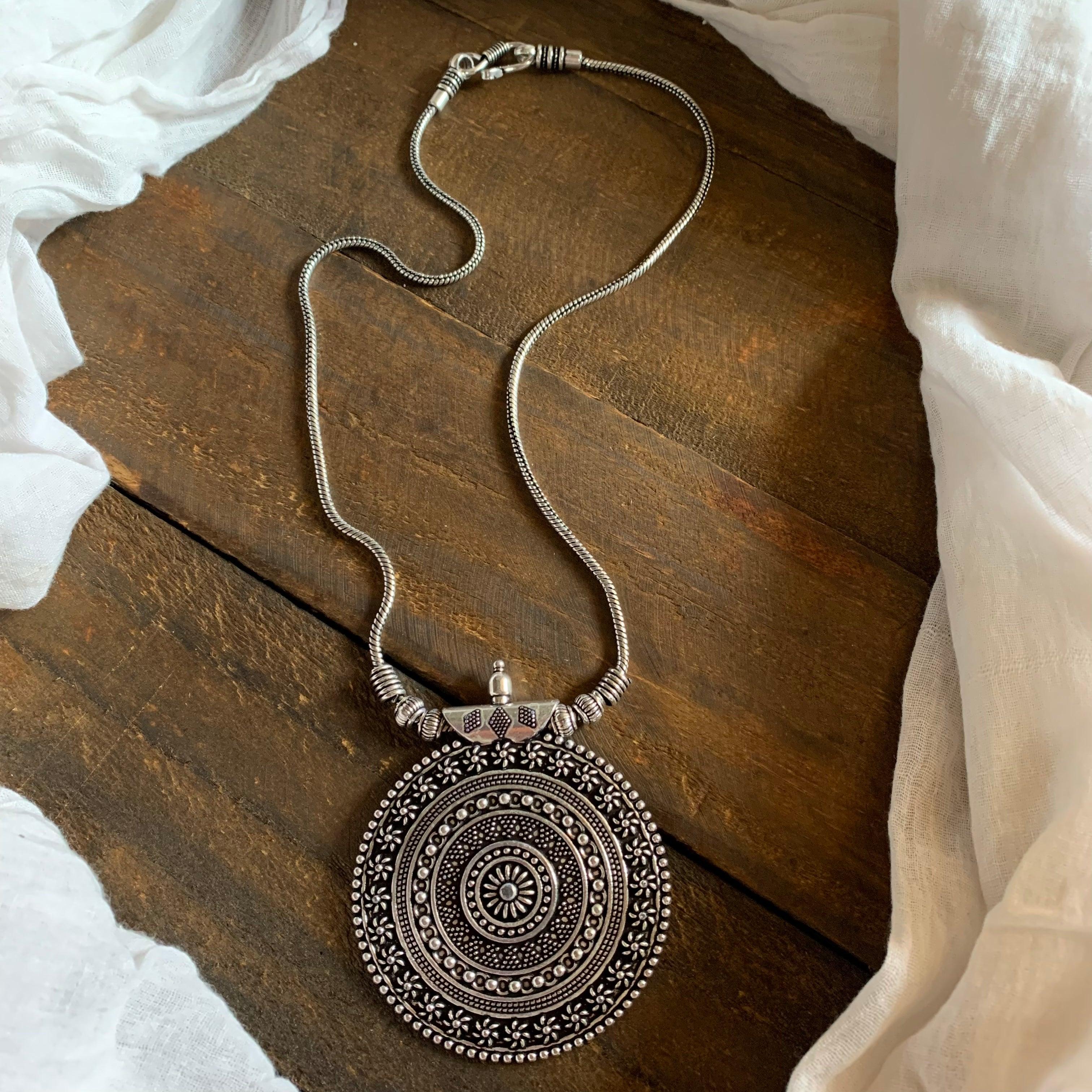 German Silver Big Chakra Pendant Chain - MOQ 6 Pieces - Happy Pique