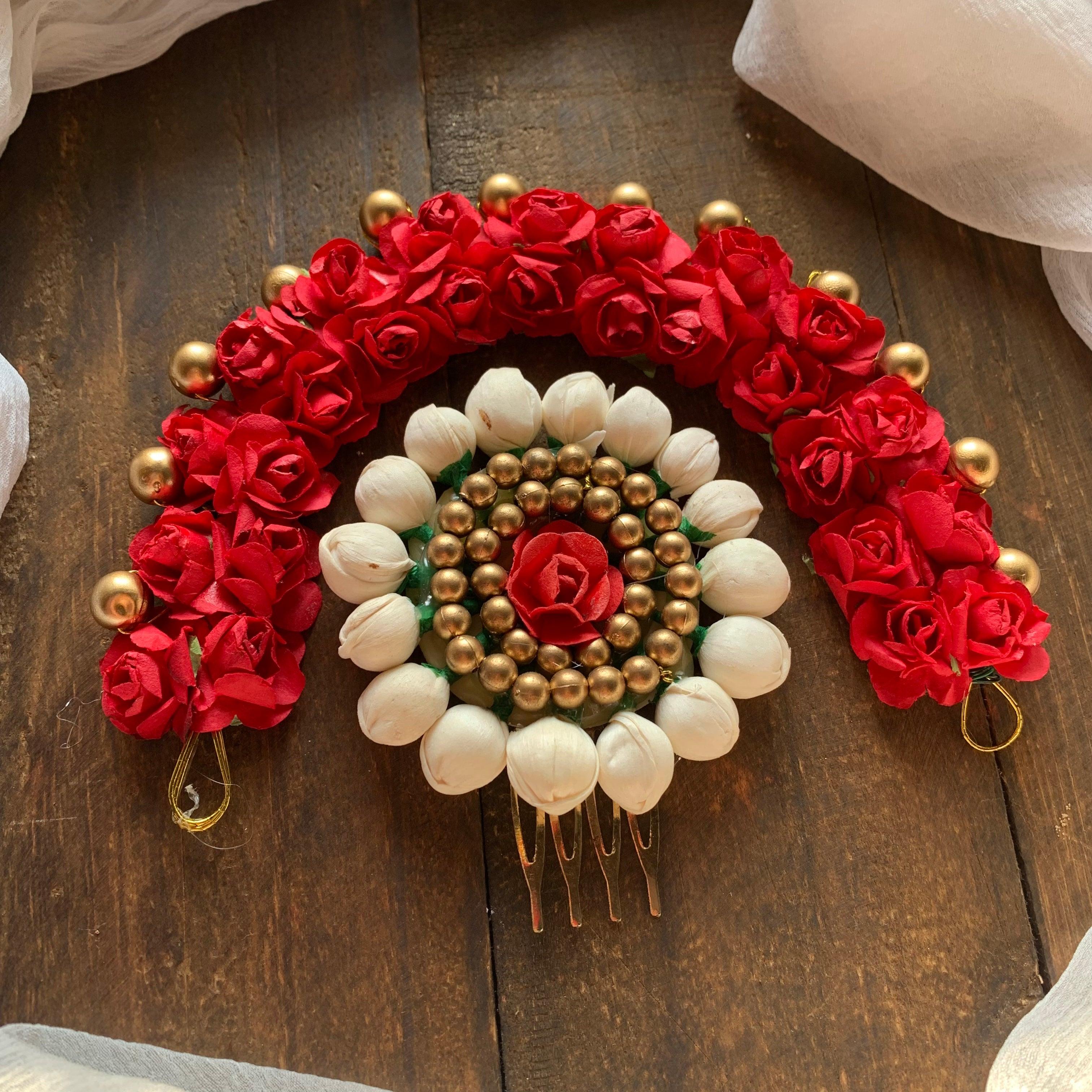 Bridal Hair Bun Artificial Flower Accessory with Jasmine Centre Billa - Happy Pique