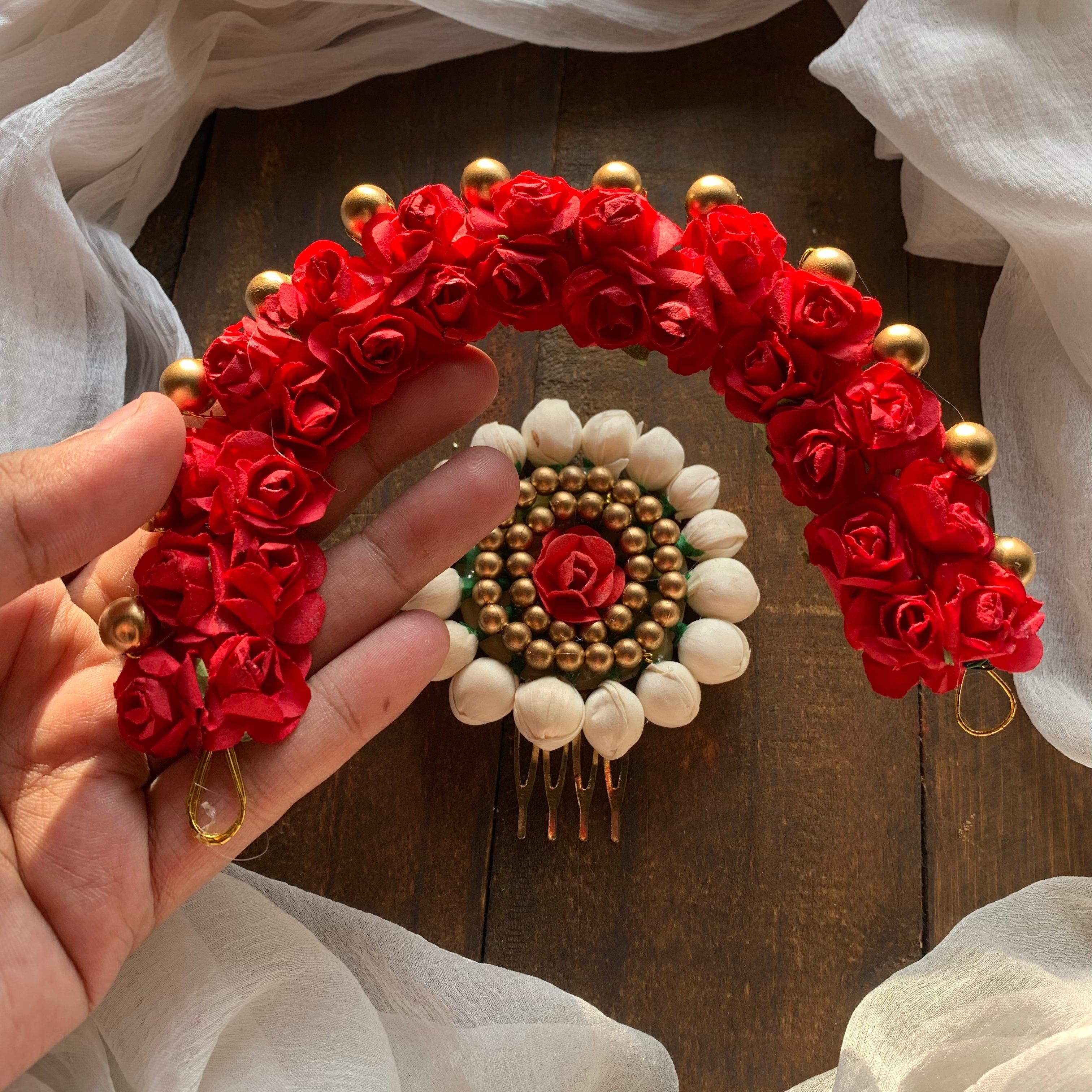 Bridal Hair Bun Artificial Flower Accessory with Jasmine Centre Billa - Happy Pique