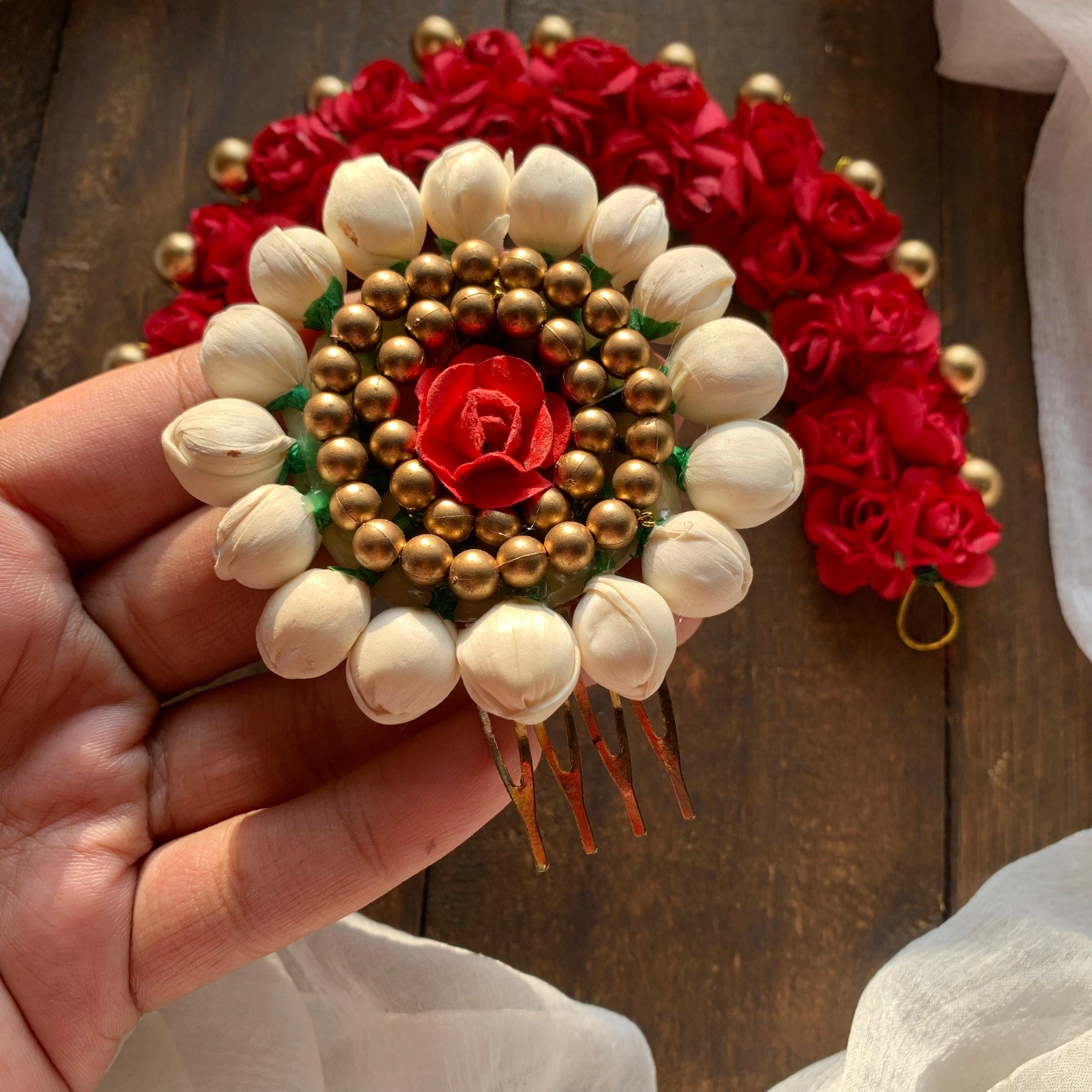 Bridal Hair Bun Artificial Flower Accessory with Jasmine Centre Billa - Happy Pique