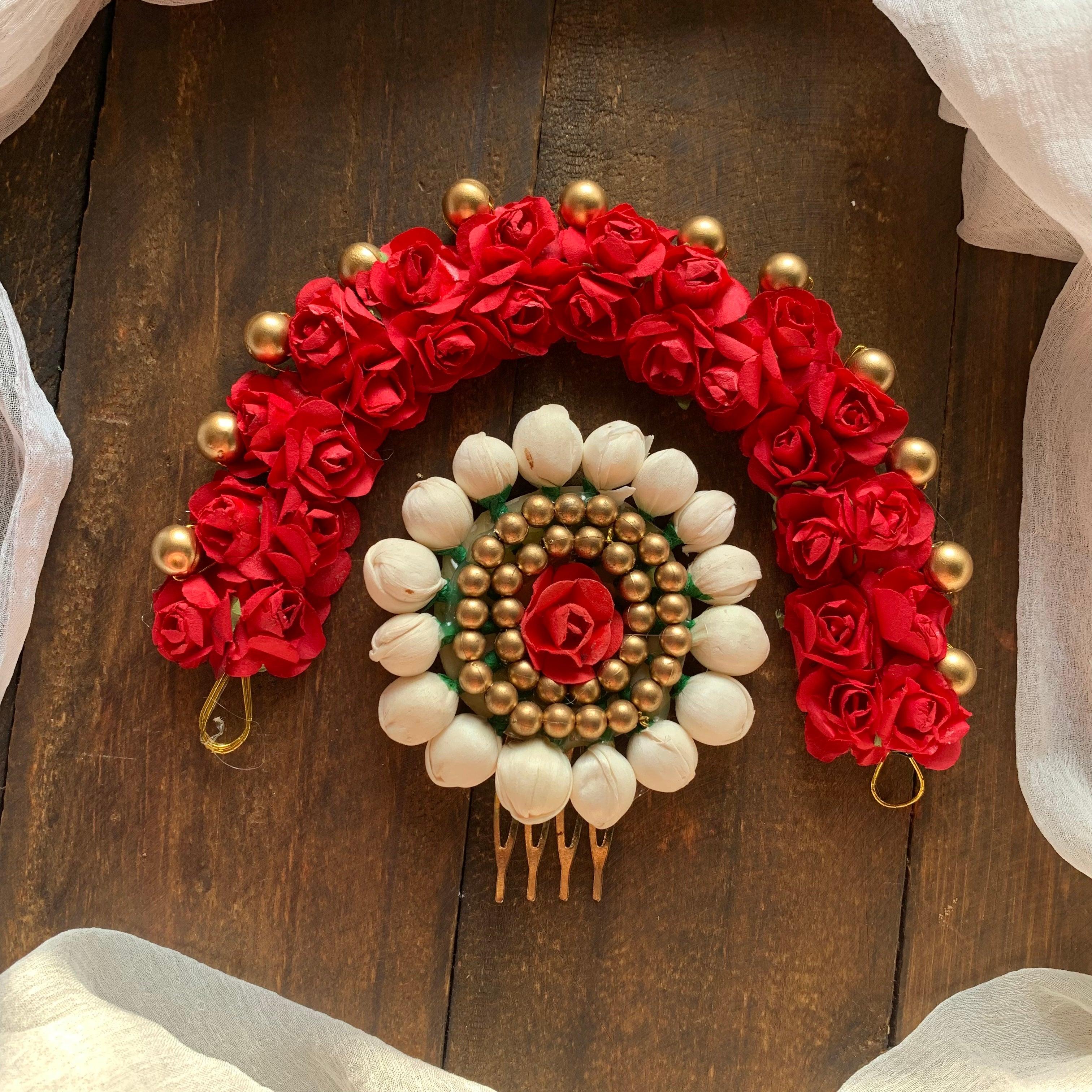 Bridal Hair Bun Artificial Flower Accessory with Jasmine Centre Billa - Happy Pique