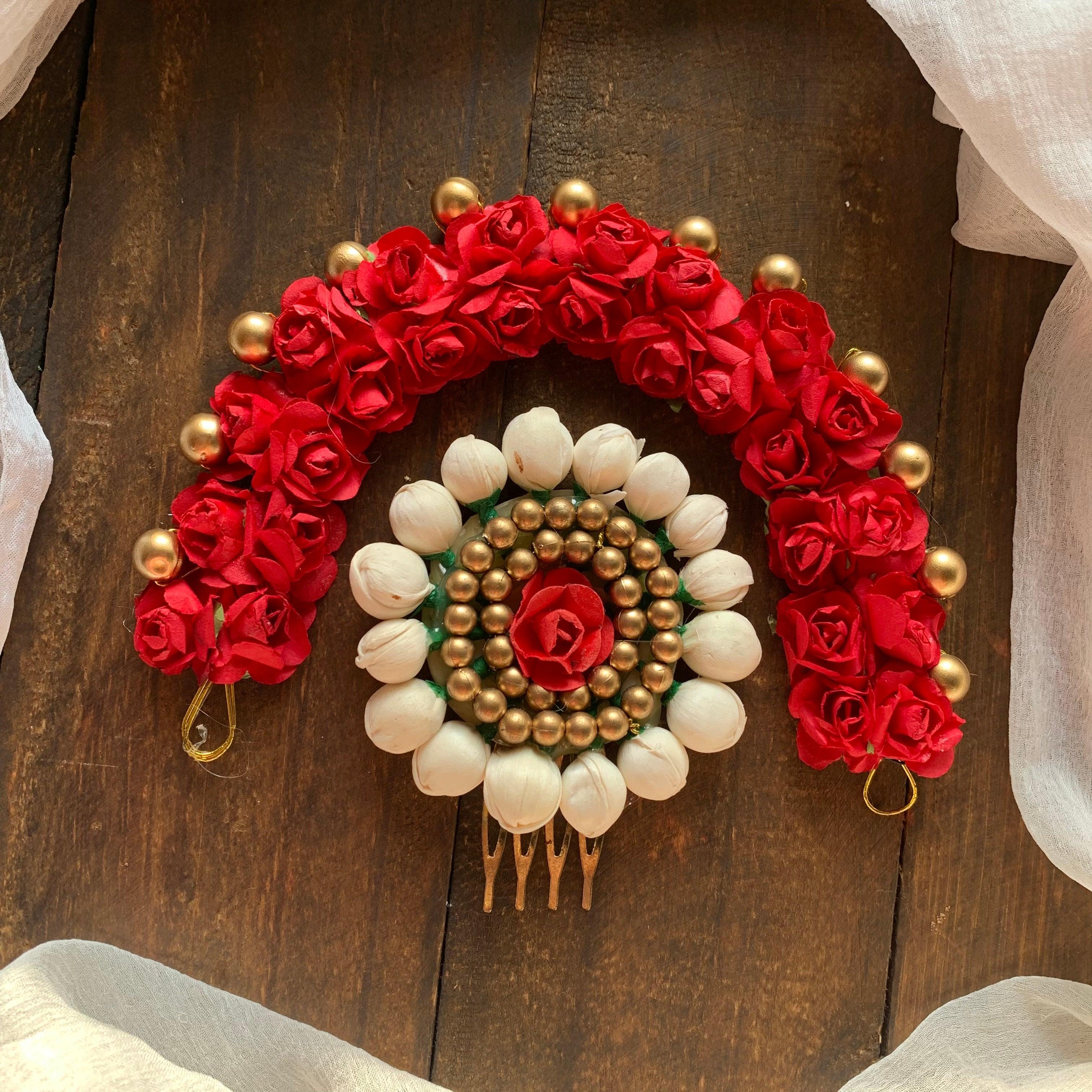 Bridal Hair Bun Artificial Flower Accessory with Jasmine Centre Billa - Happy Pique