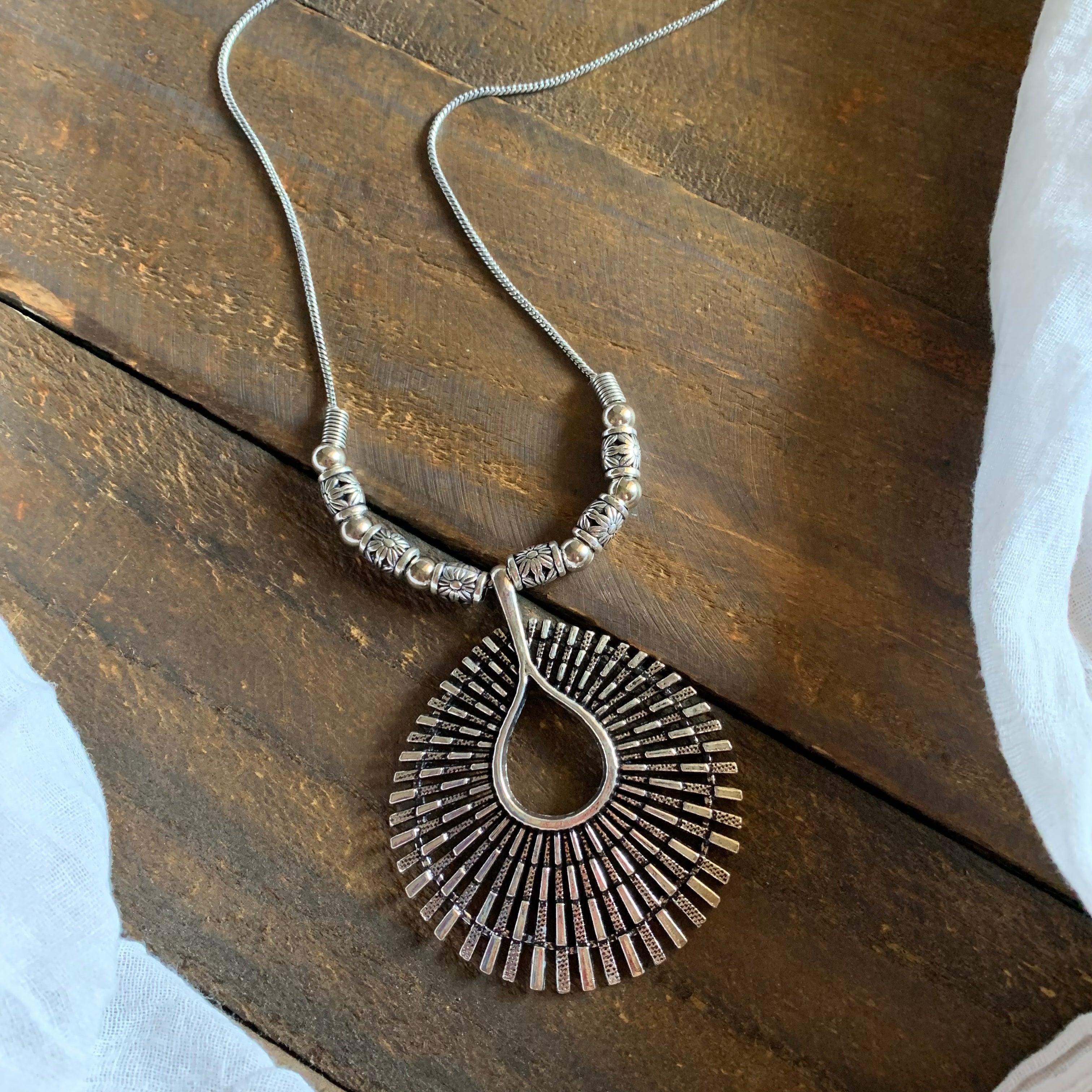 German Silver Drop Spikes Pendant Chain- MOQ 6 Pieces - Happy Pique