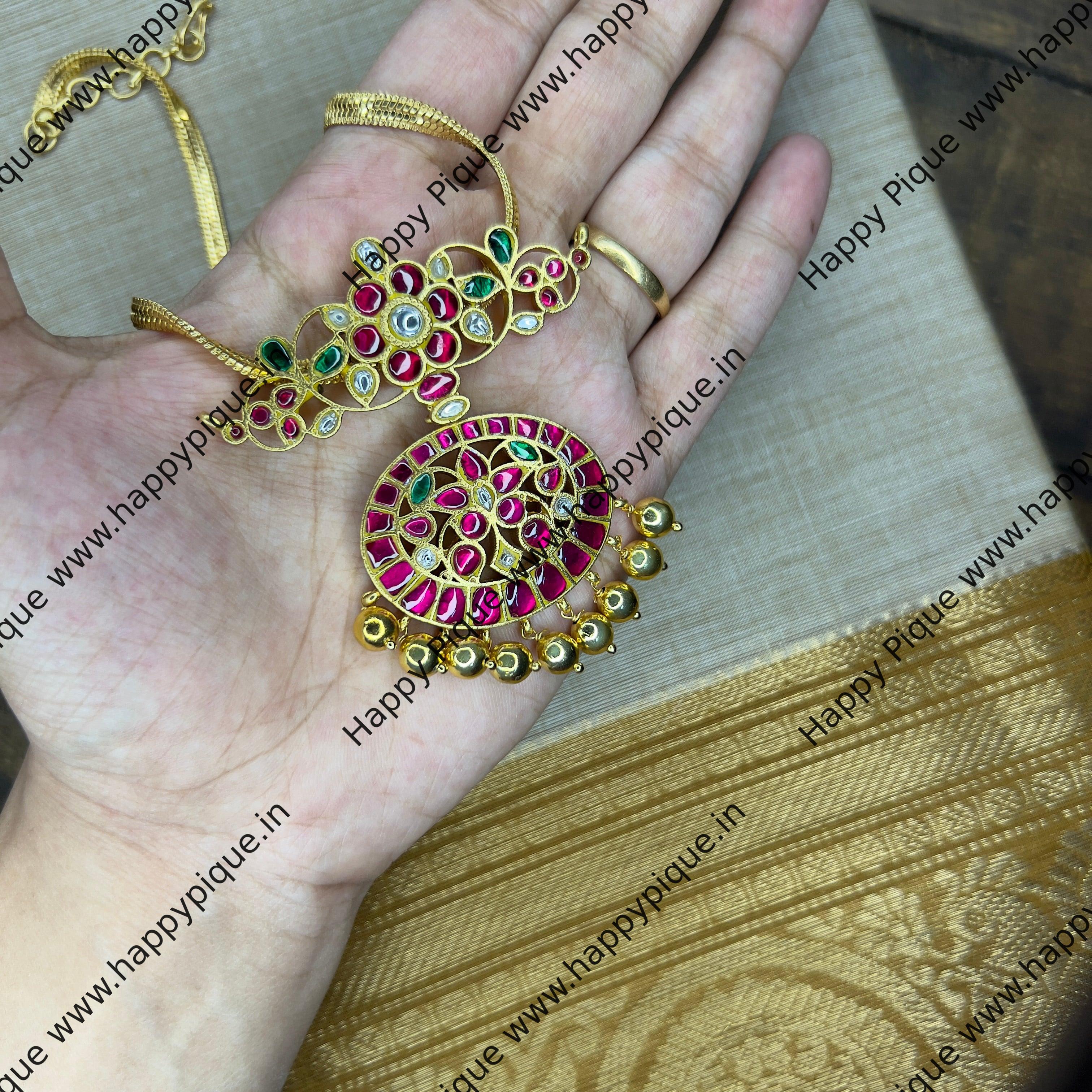 Traditional Floral Design Jadau Kundan Pendant Chain