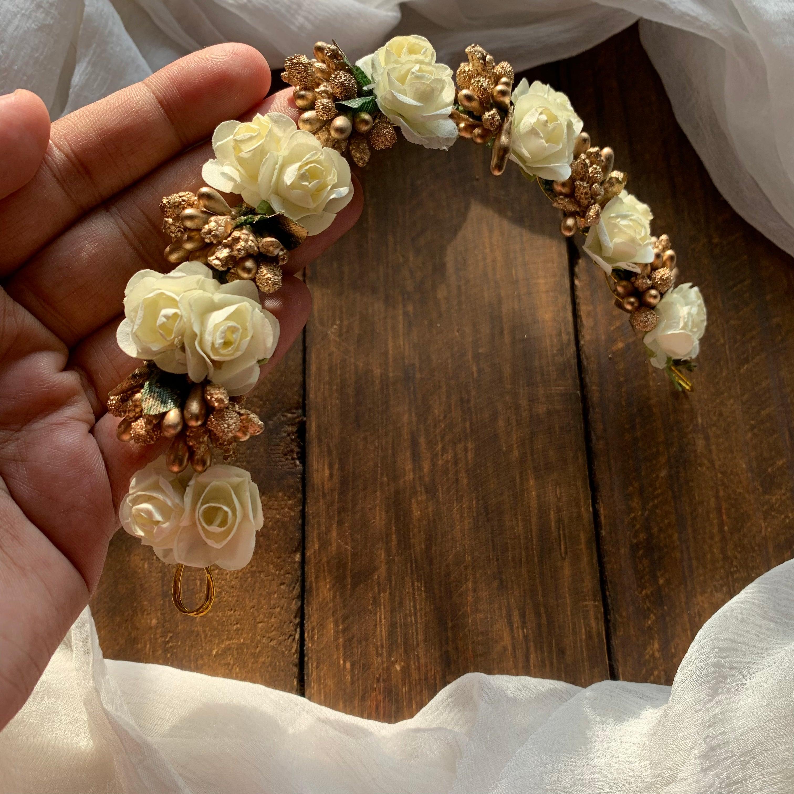 Flexible Double Rose Bridal Hair Bun Artificial Flower Accessory - White - Happy Pique