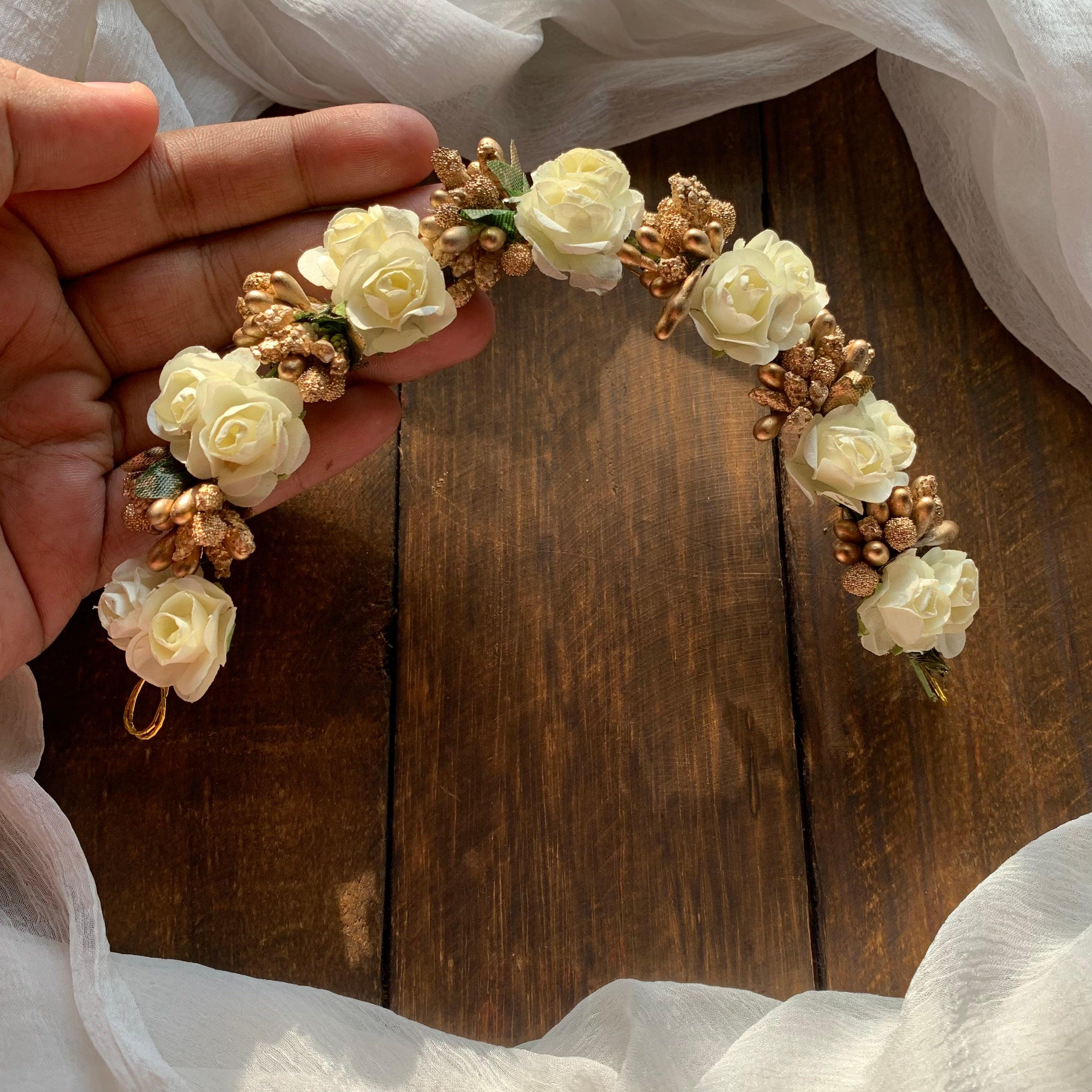 Flexible Double Rose Bridal Hair Bun Artificial Flower Accessory - White - Happy Pique