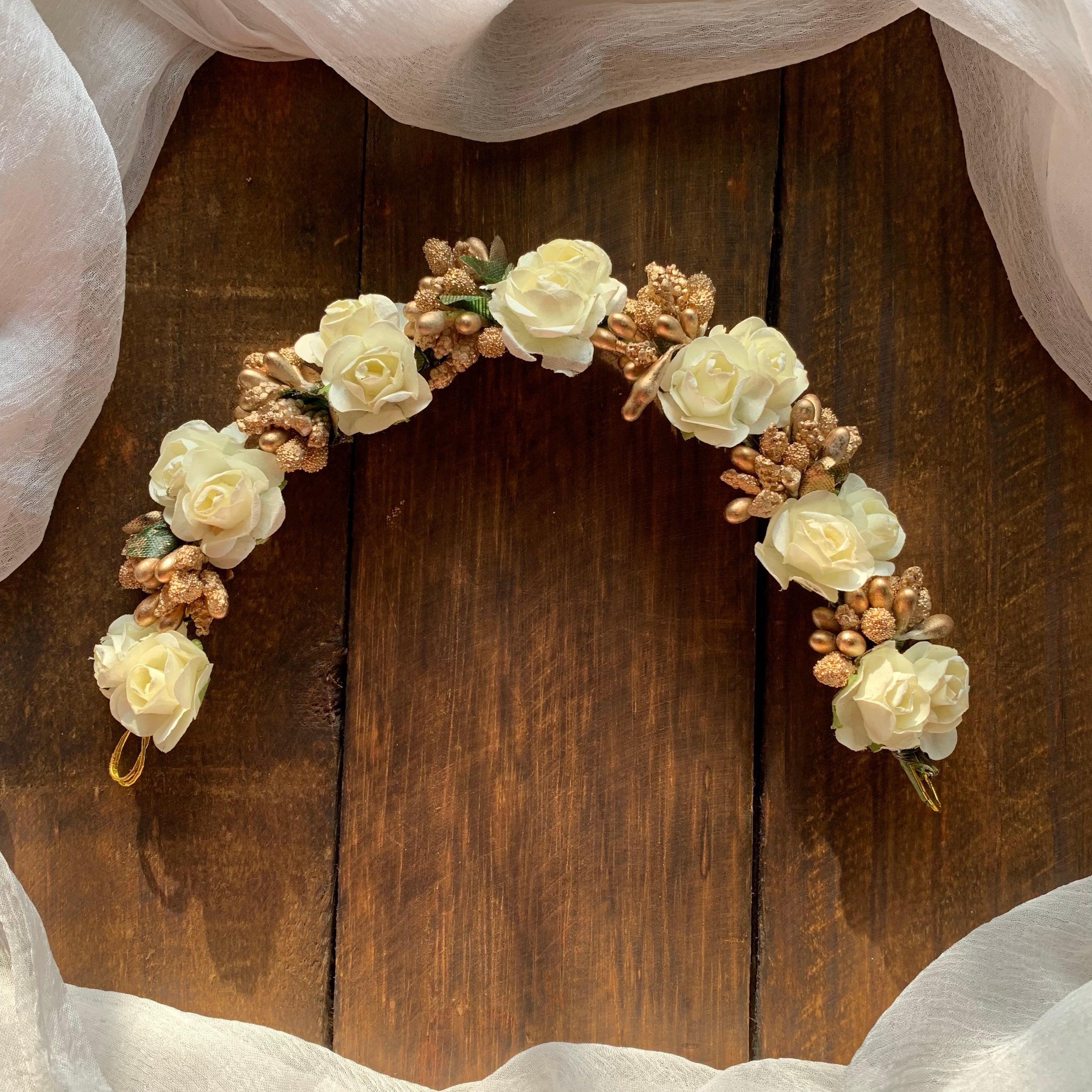 Flexible Double Rose Bridal Hair Bun Artificial Flower Accessory - White - Happy Pique