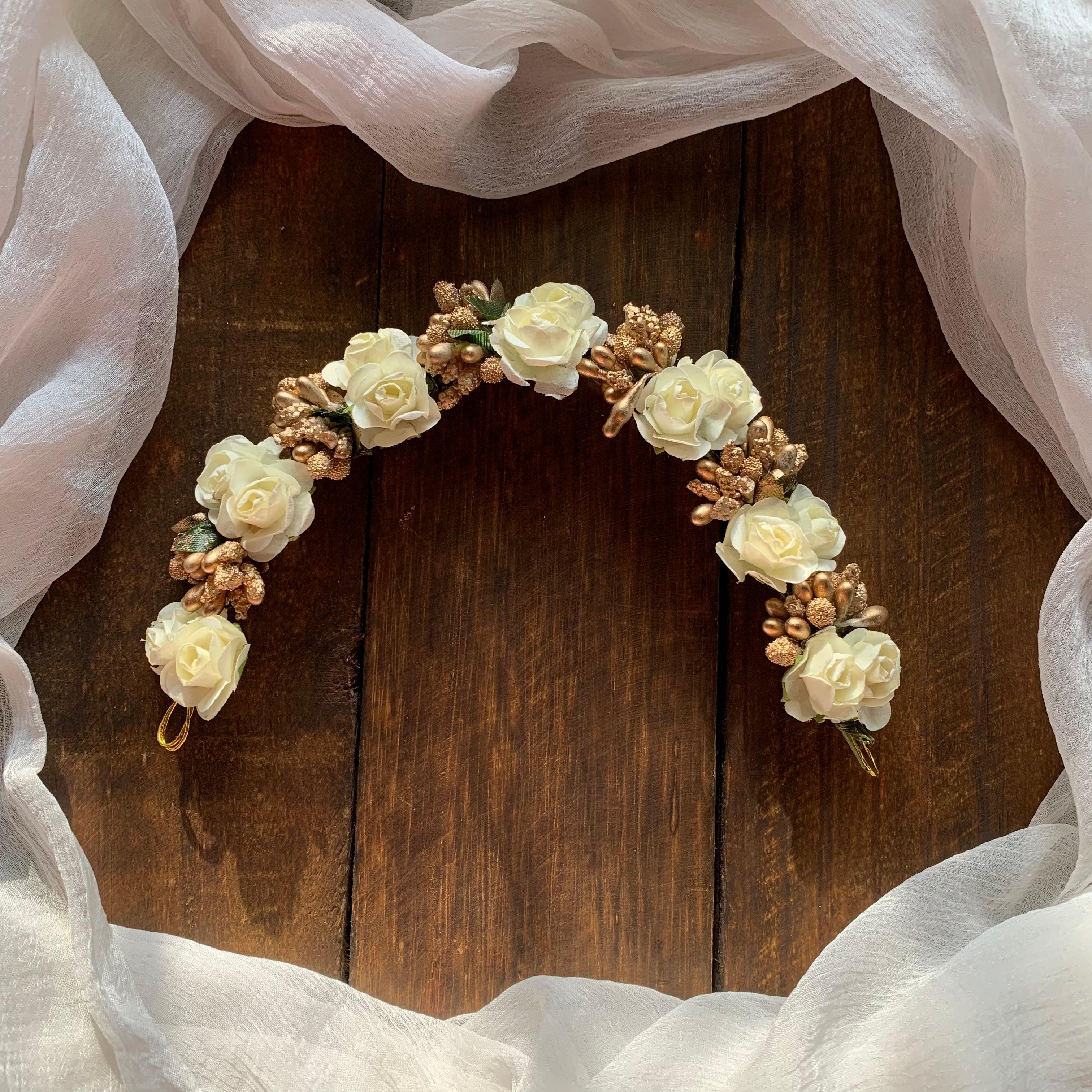 Flexible Double Rose Bridal Hair Bun Artificial Flower Accessory - White - Happy Pique