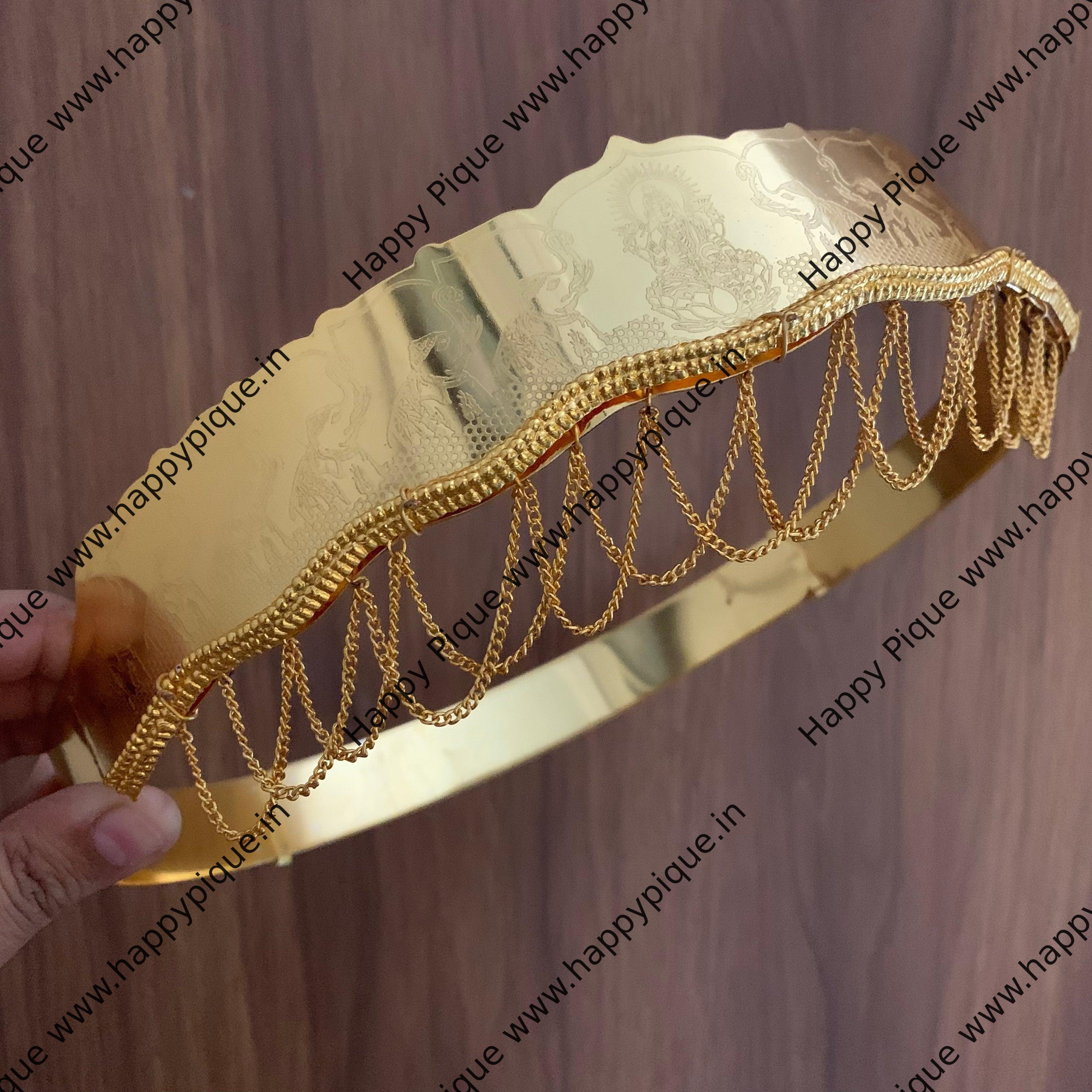 Mahalakshmi Devi & Elephants Carved Gold Look Alike Hip Belt - Kids - Happy Pique