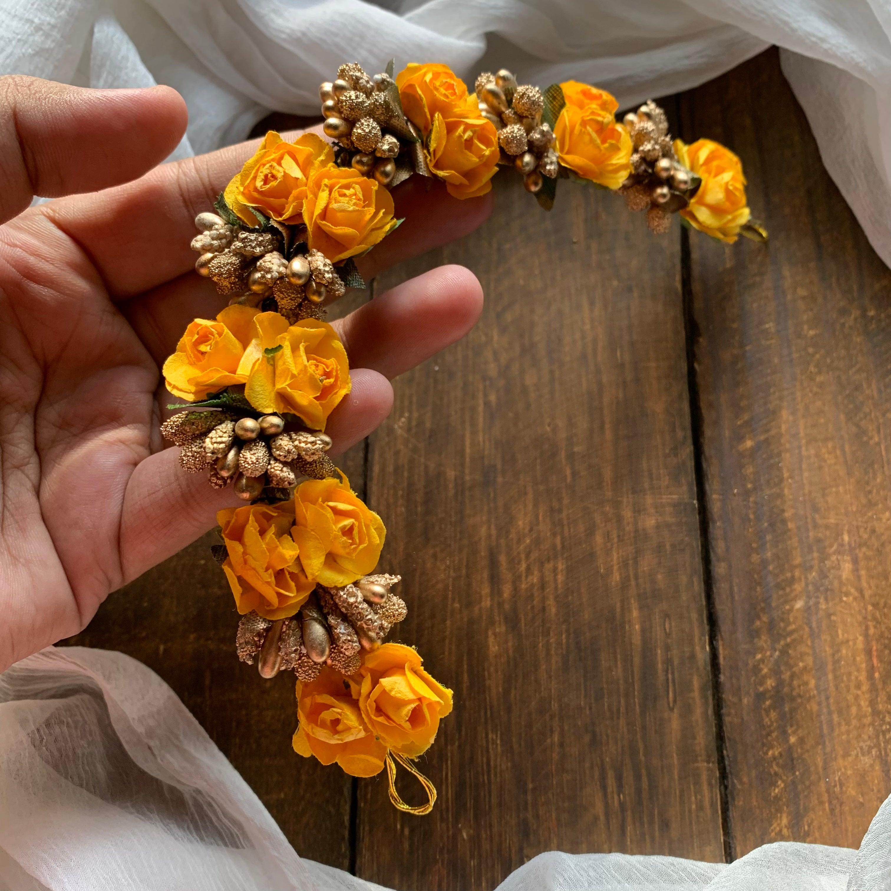 Flexible Double Rose Bridal Hair Bun Artificial Flower Accessory - Orange - Happy Pique