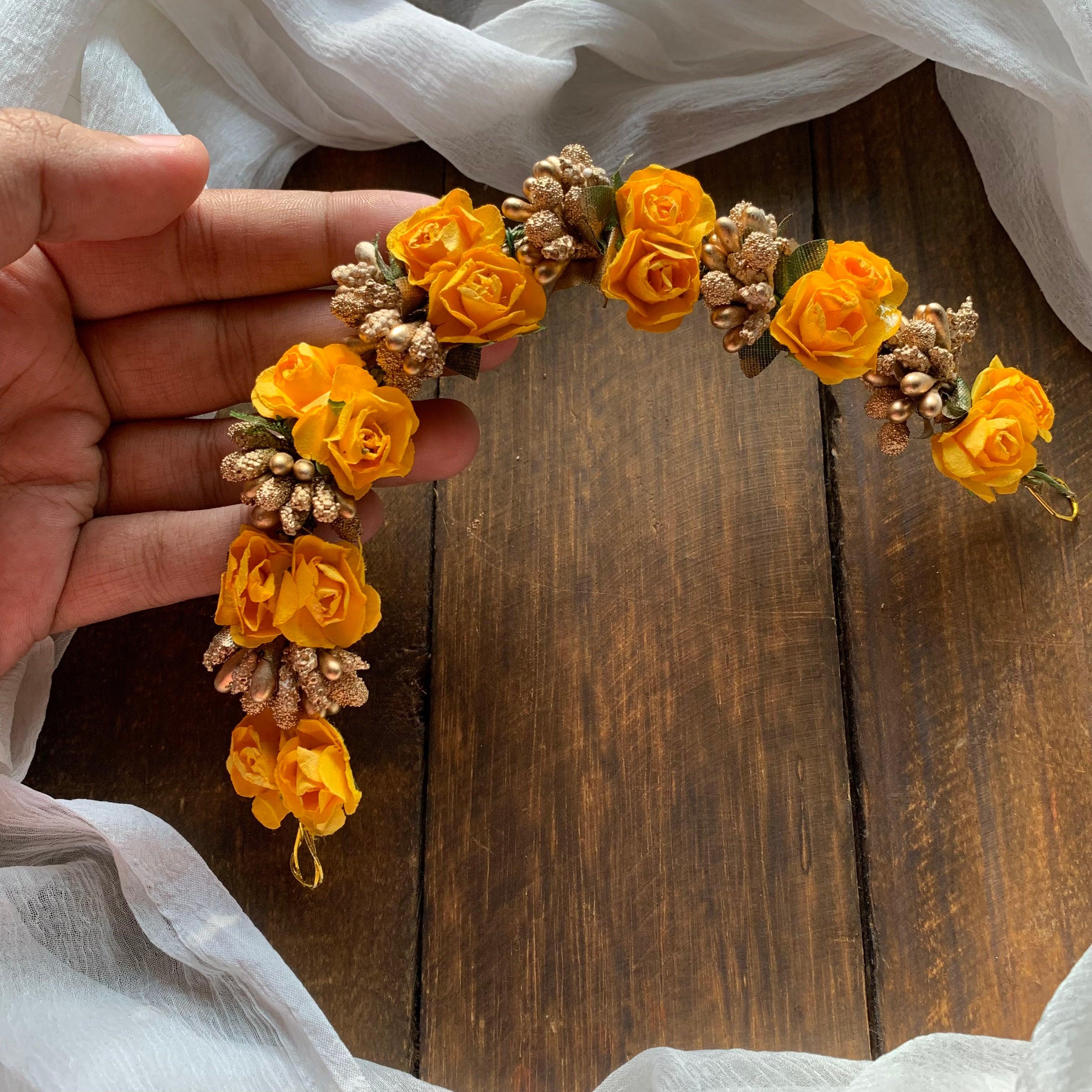 Flexible Double Rose Bridal Hair Bun Artificial Flower Accessory - Orange - Happy Pique