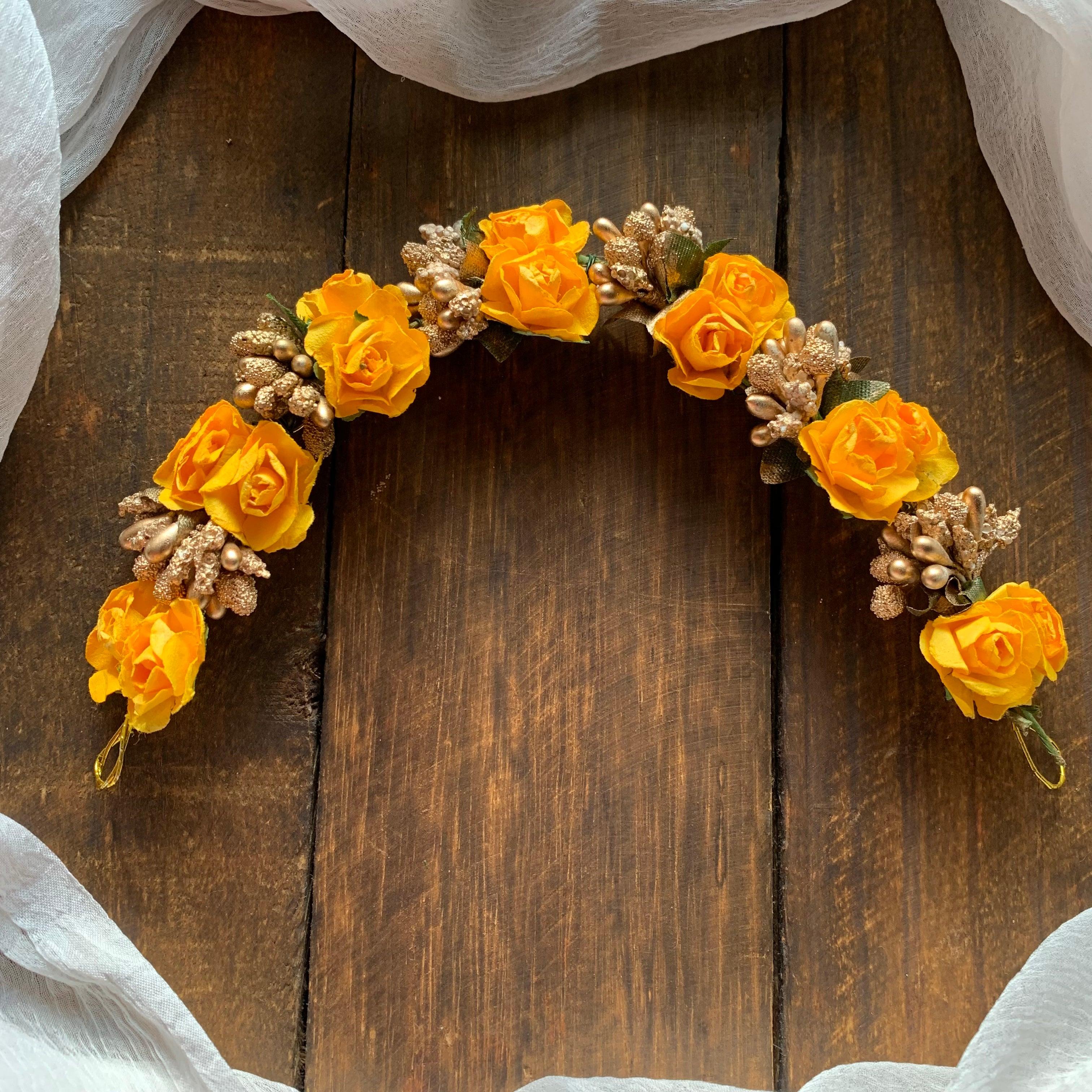 Flexible Double Rose Bridal Hair Bun Artificial Flower Accessory - Orange - Happy Pique