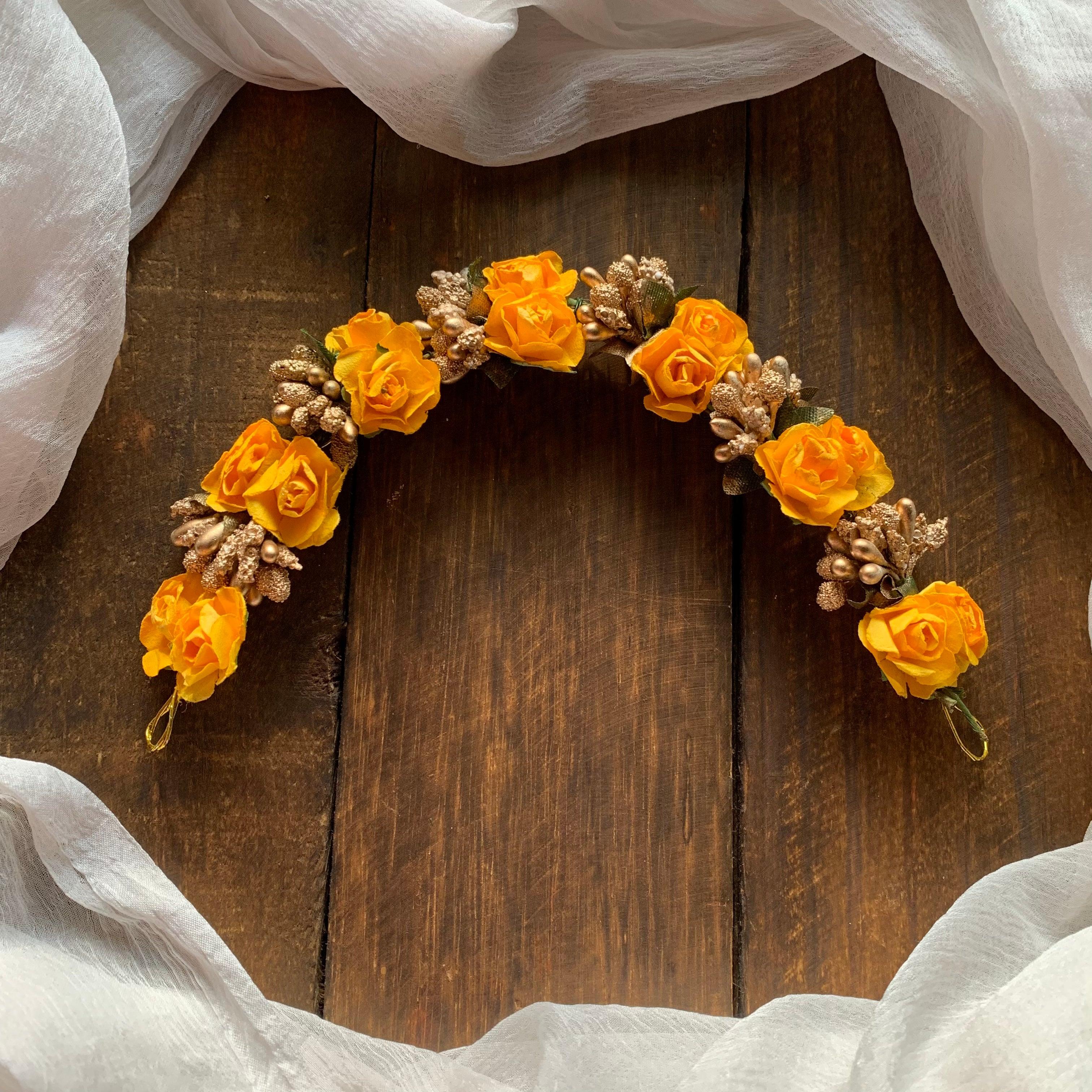 Flexible Double Rose Bridal Hair Bun Artificial Flower Accessory - Orange - Happy Pique