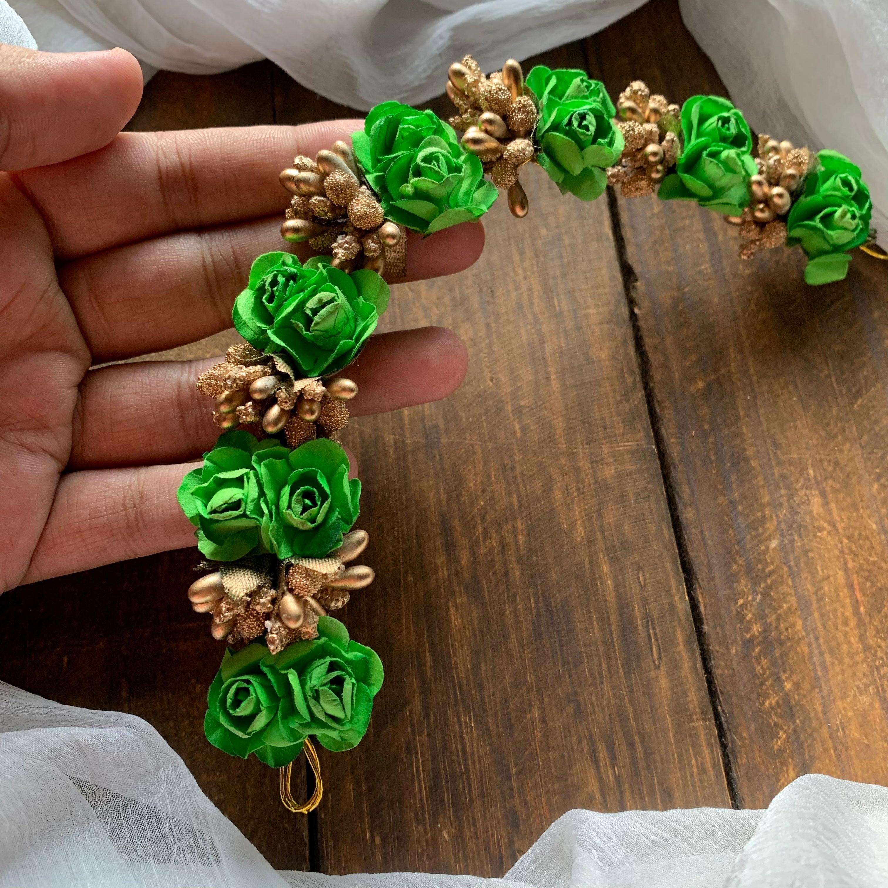 Flexible Double Rose Bridal Hair Bun Artificial Flower Accessory - Green - Happy Pique