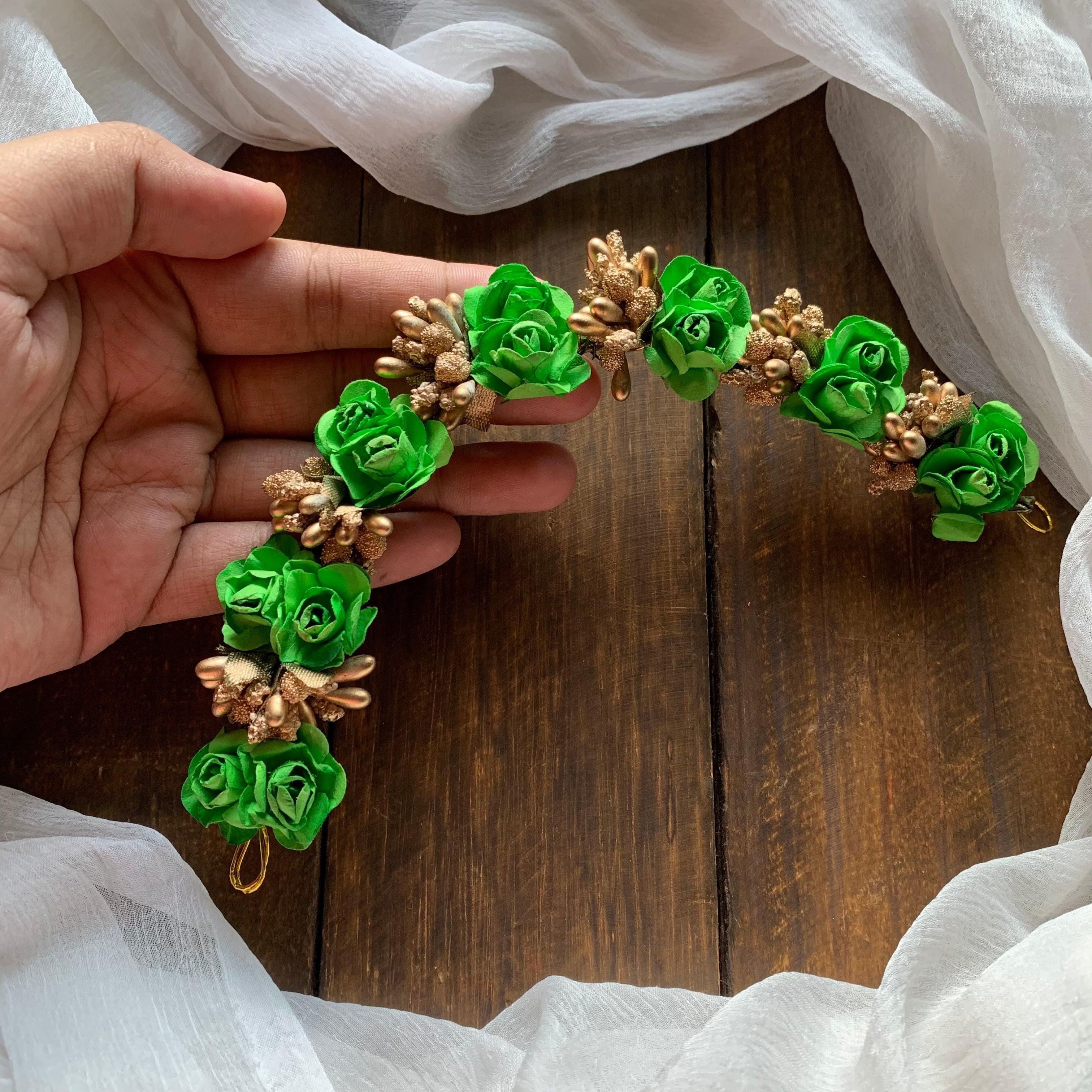 Flexible Double Rose Bridal Hair Bun Artificial Flower Accessory - Green - Happy Pique