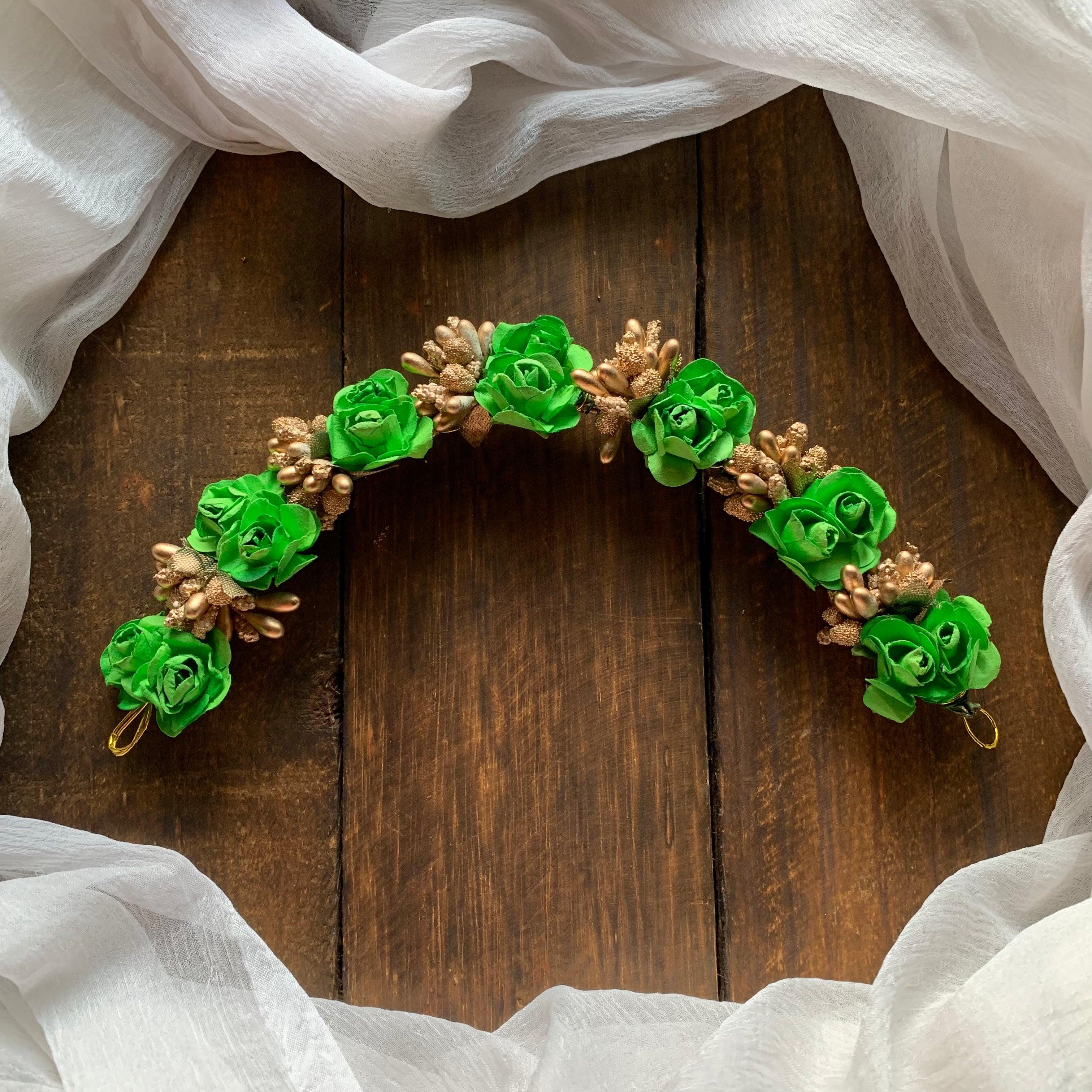 Flexible Double Rose Bridal Hair Bun Artificial Flower Accessory - Green - Happy Pique