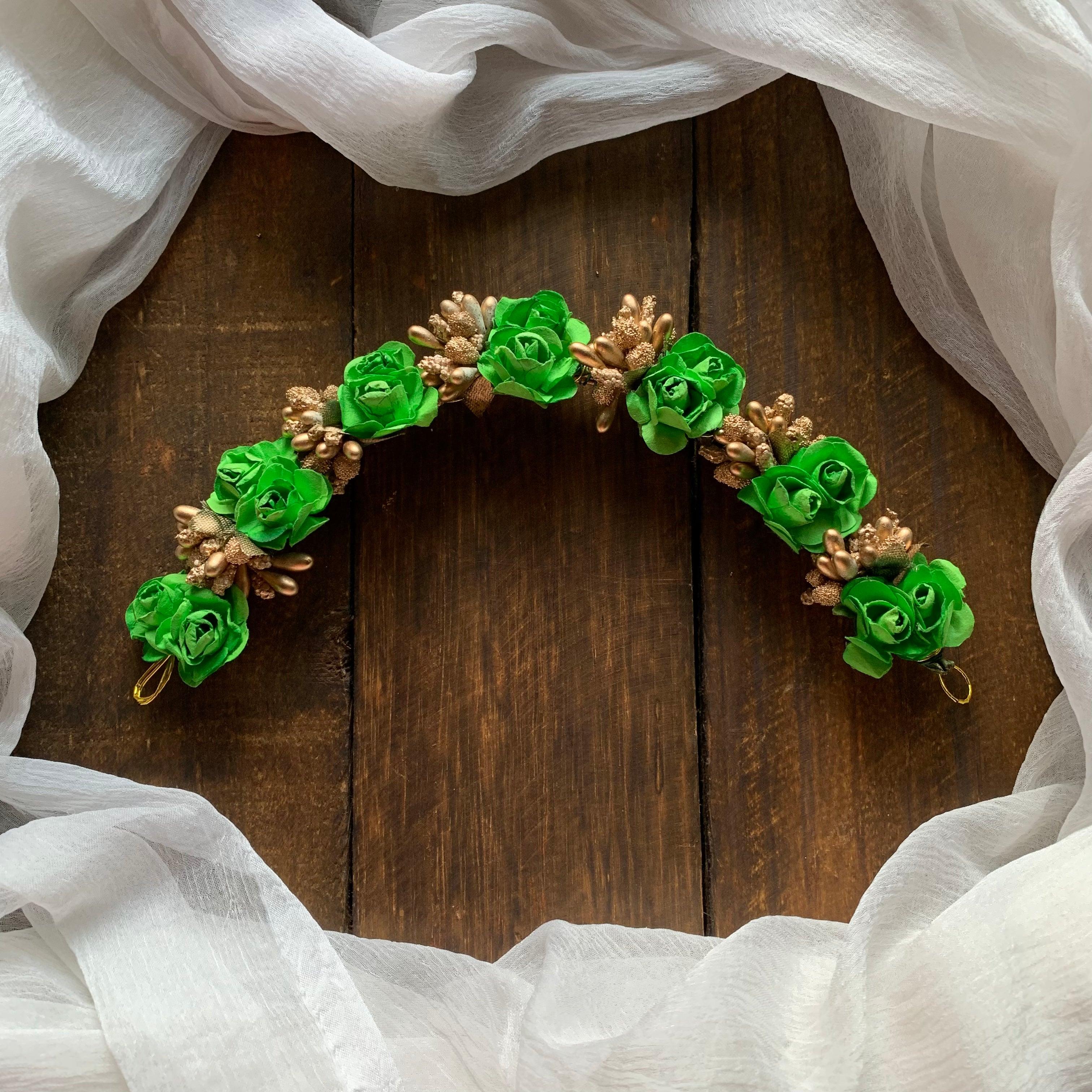 Flexible Double Rose Bridal Hair Bun Artificial Flower Accessory - Green - Happy Pique