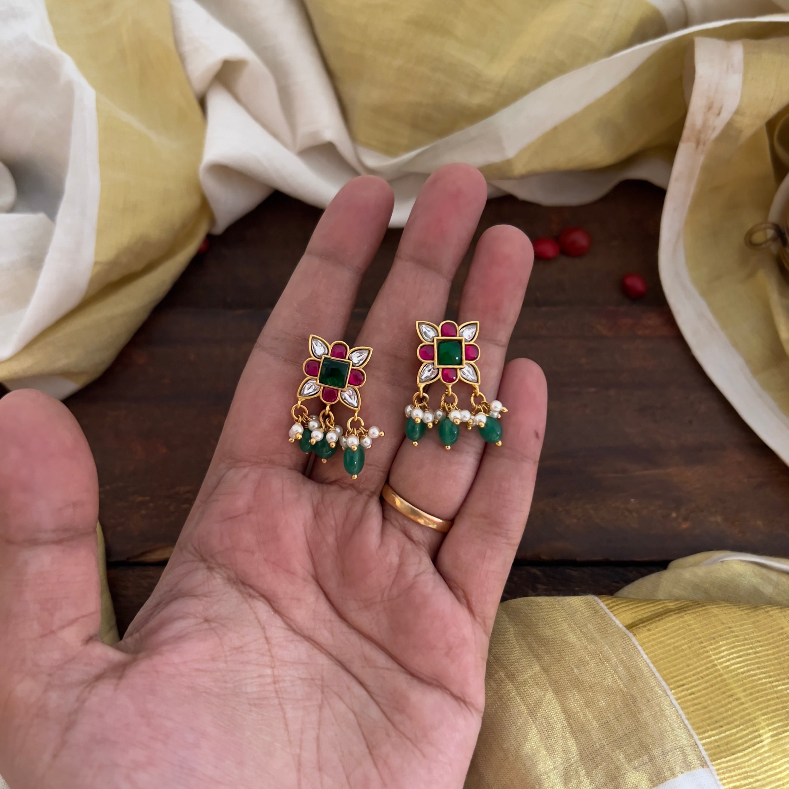 Gold Plated Square Jadau Kundan Earrings