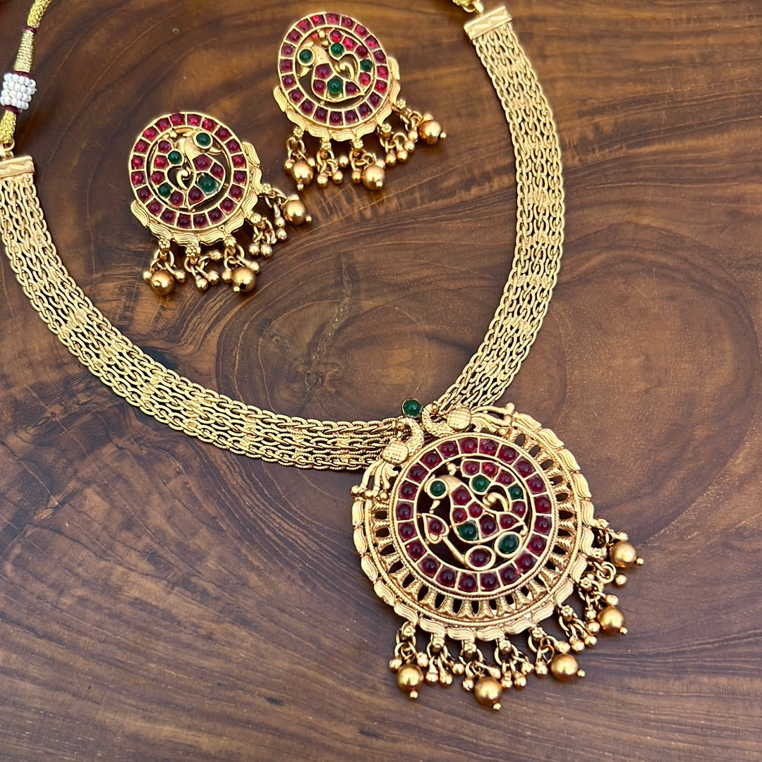 Kemp Mayur Chakra Necklace Set - Red & Green - Budget Friendly Bridal Wear