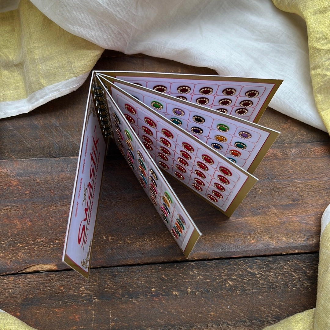 Full Stone Border Multicolour Fancy Velvet Bridal Bindis Sticker Kumkum Spiral Book - Size 12 - Swastik