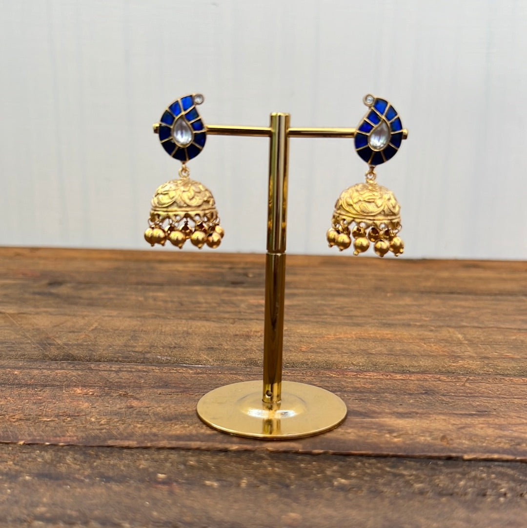 Jadau Kundan Mango Jhumkas - Blue