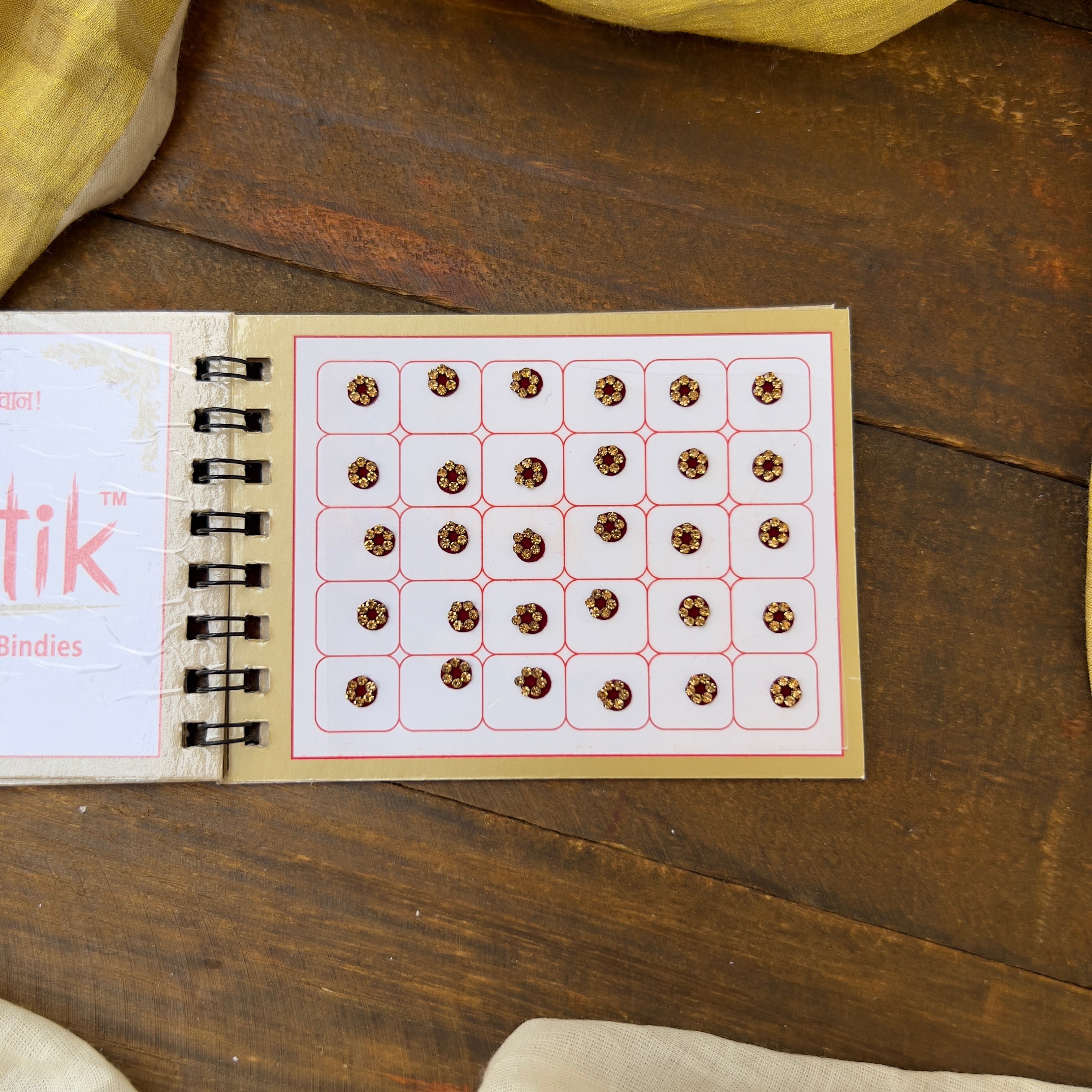 Full Stone Border Multicolour Fancy Velvet Bridal Bindis Sticker Kumkum Spiral Book - Size 6 - Swastik