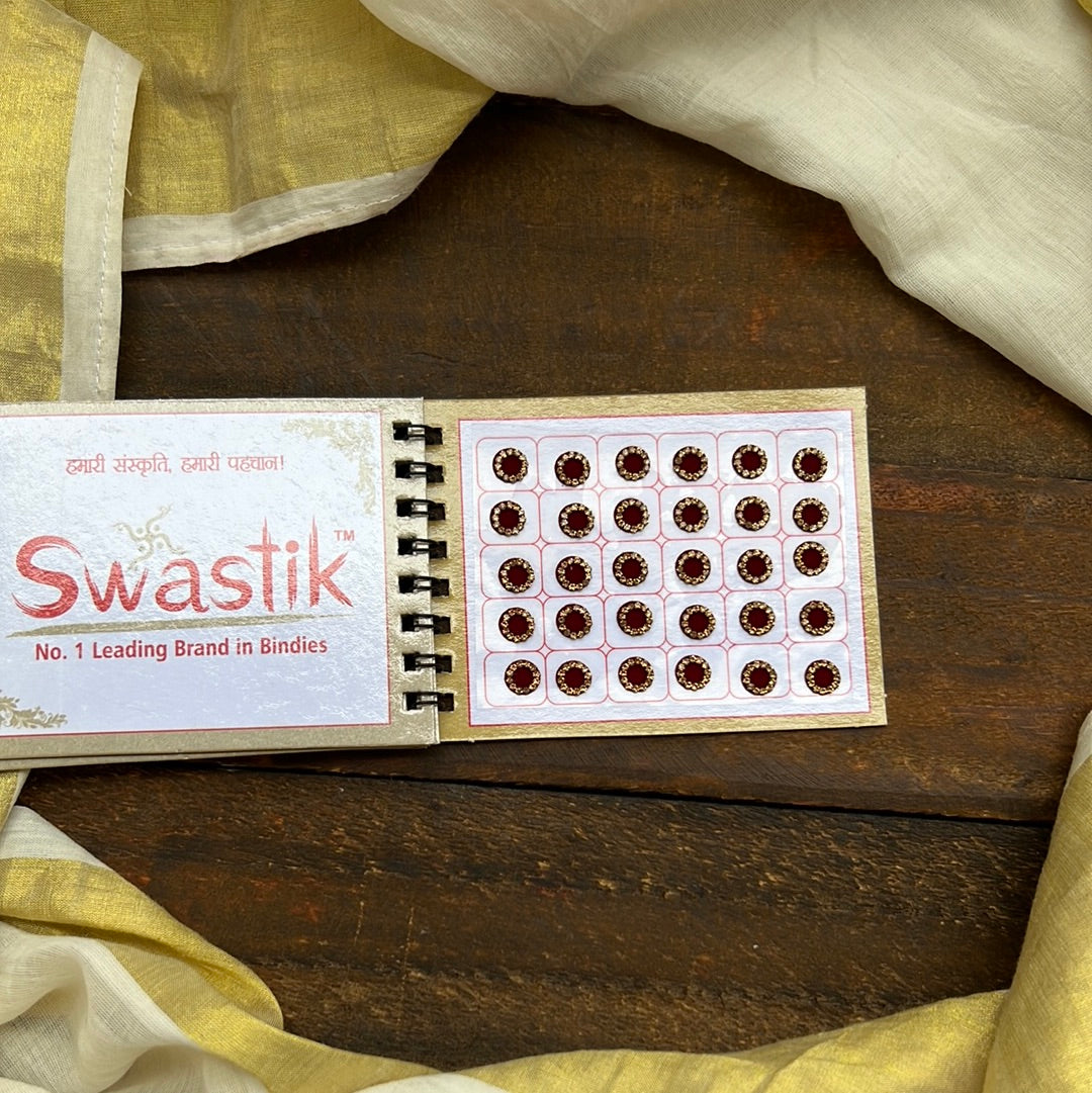 Full Stone Border Multicolour Fancy Velvet Bridal Bindis Sticker Kumkum Spiral Book - Size 12 - Swastik