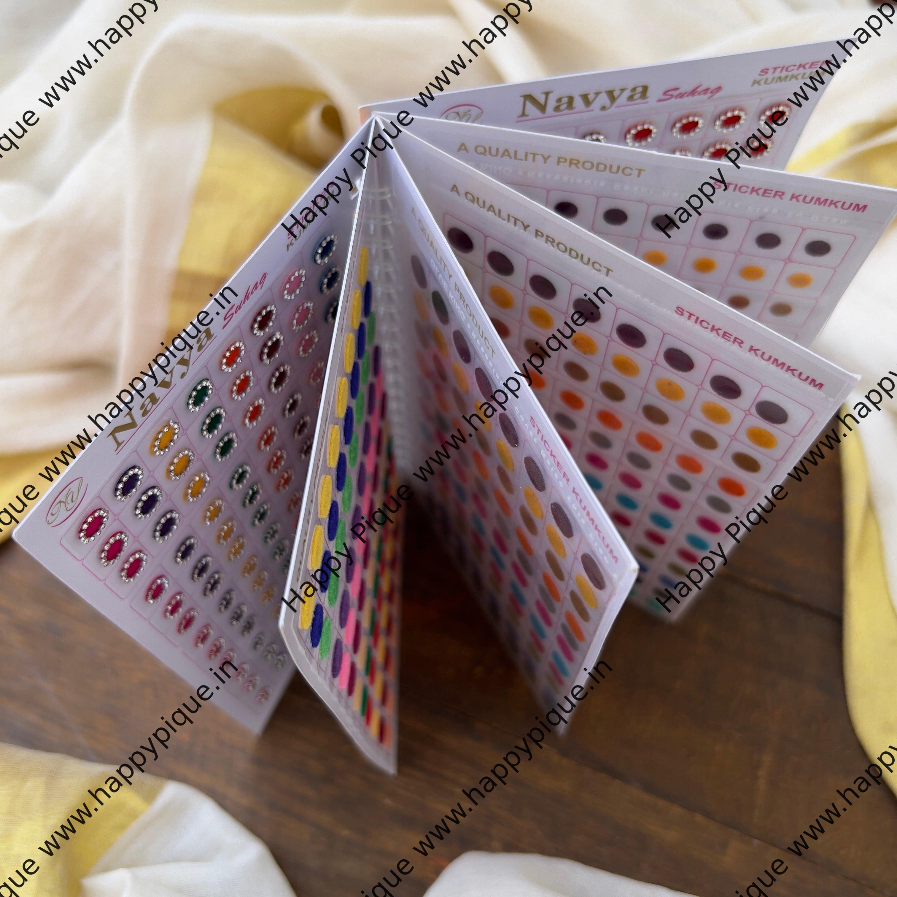 White Stone Border & Plain Colour Round Bindis - Navya Suhag - BB016