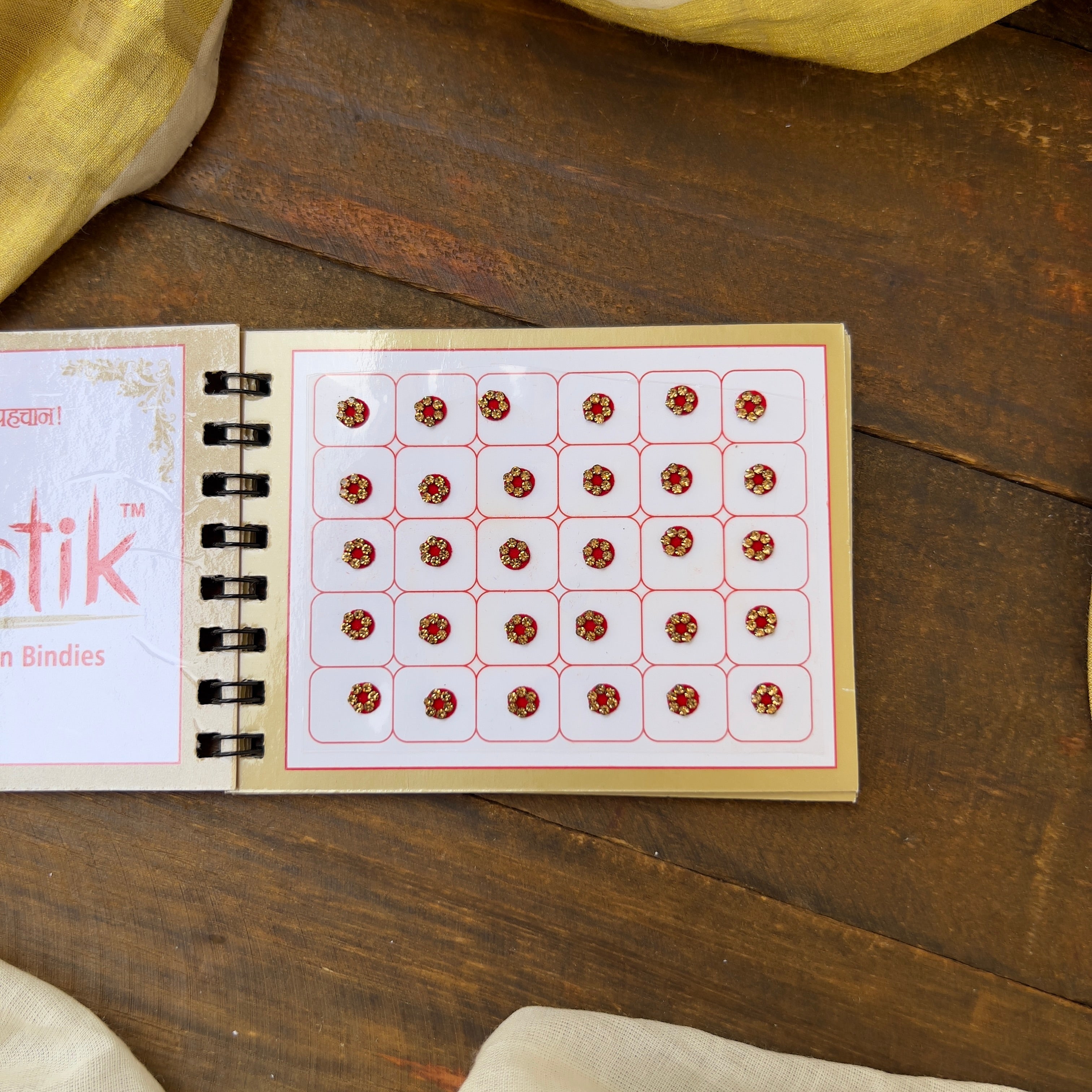 Full Stone Border Multicolour Fancy Velvet Bridal Bindis Sticker Kumkum Spiral Book - Size 6 - Swastik