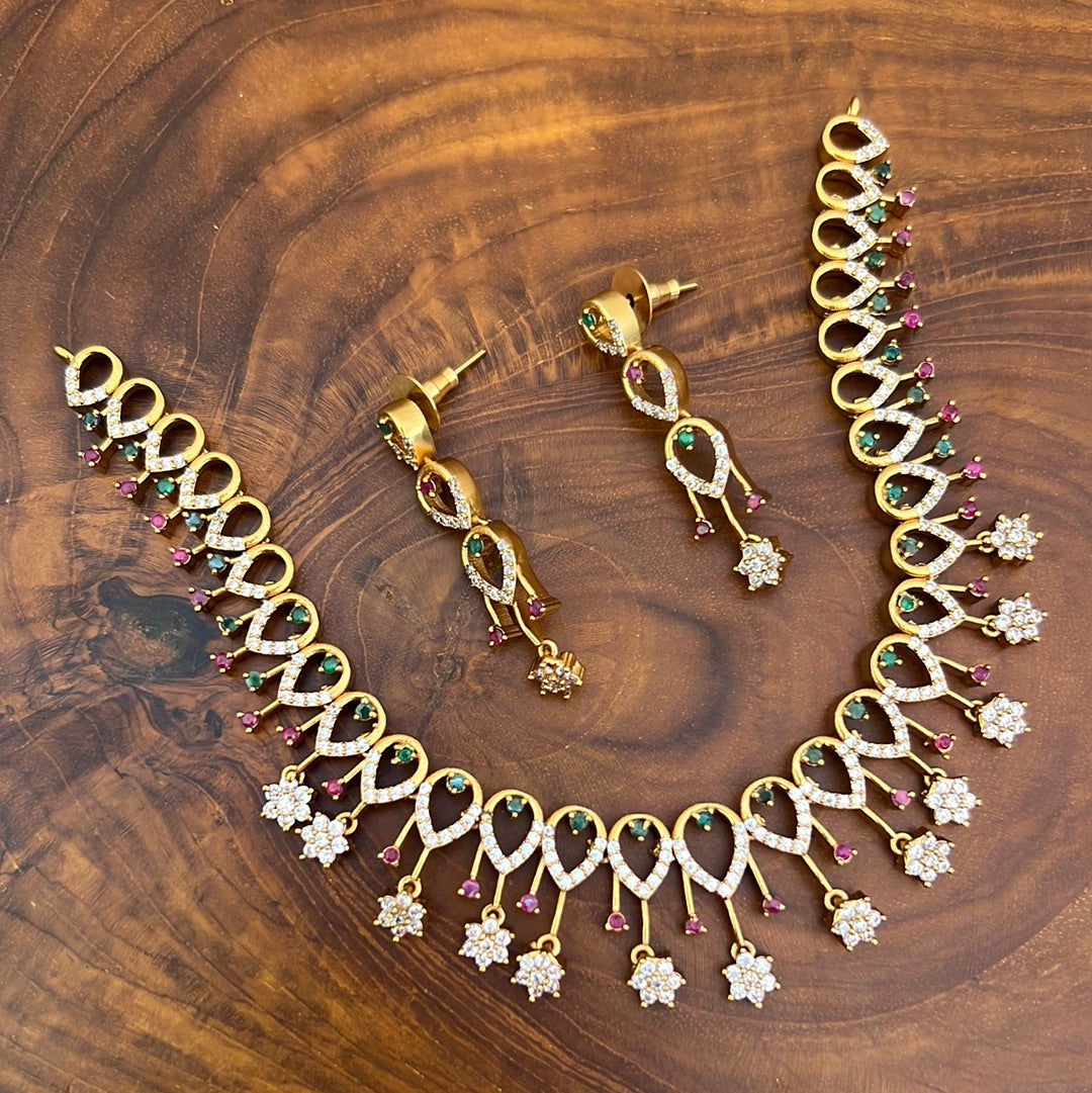 Gold Look Diamond look Star Tilak CZ Set For Women with Earrings