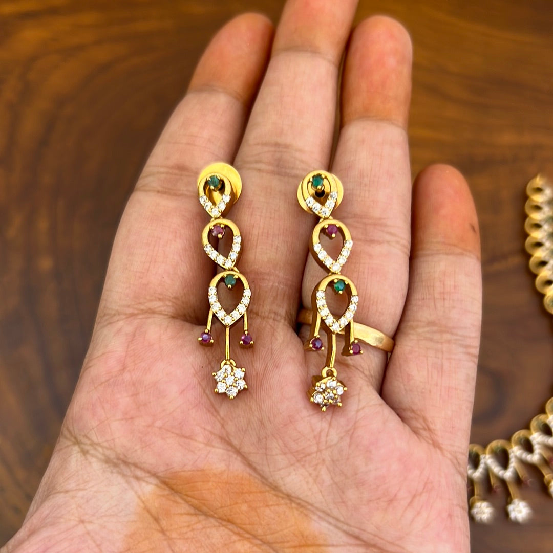 Gold Look Diamond look Star Tilak CZ Set For Women with Earrings