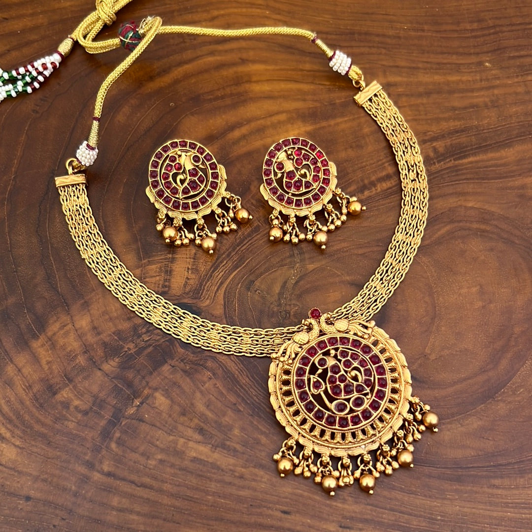 Kemp Mayur Chakra Necklace Set - Red - Budget Friendly Bridal Wear