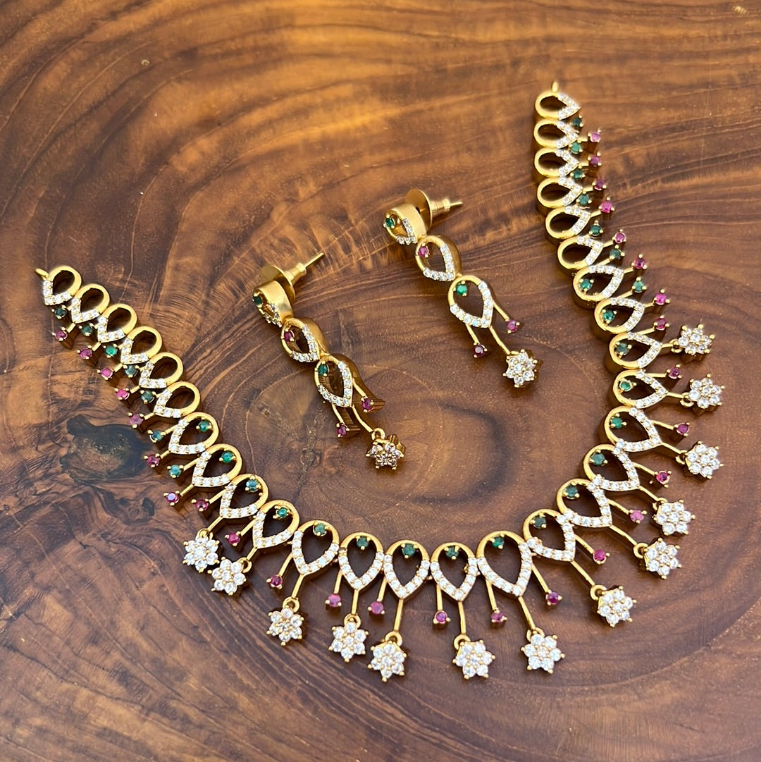 Gold Look Diamond look Star Tilak CZ Set For Women with Earrings