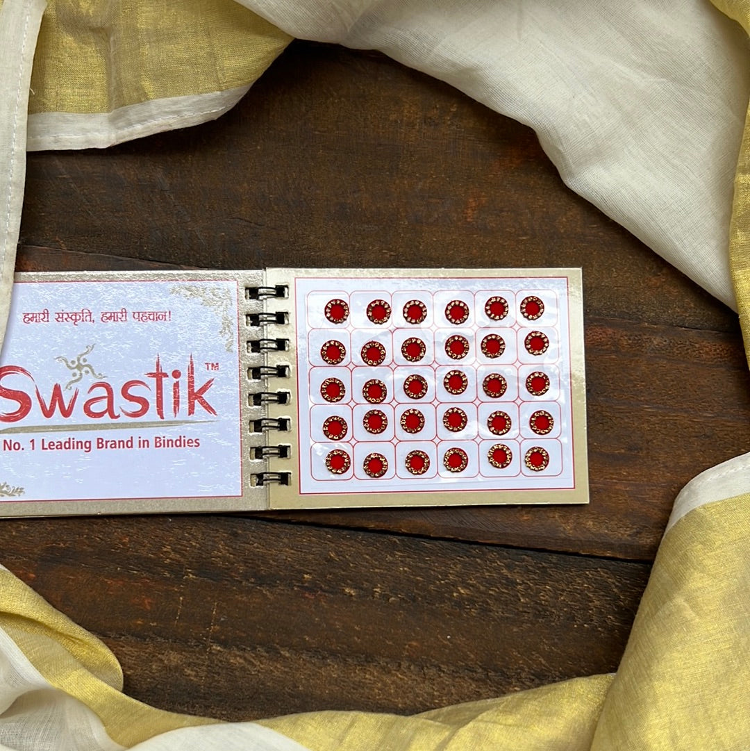 Full Stone Border Multicolour Fancy Velvet Bridal Bindis Sticker Kumkum Spiral Book - Size 12 - Swastik
