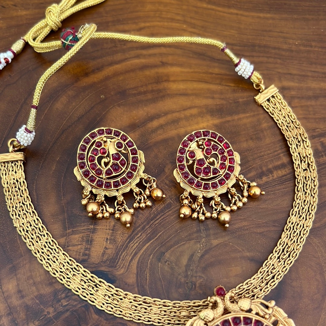 Kemp Mayur Chakra Necklace Set - Red - Budget Friendly Bridal Wear
