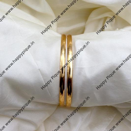 Real Gold Tone Traditional Round Flat Bangles - A Set of 2 Bangles