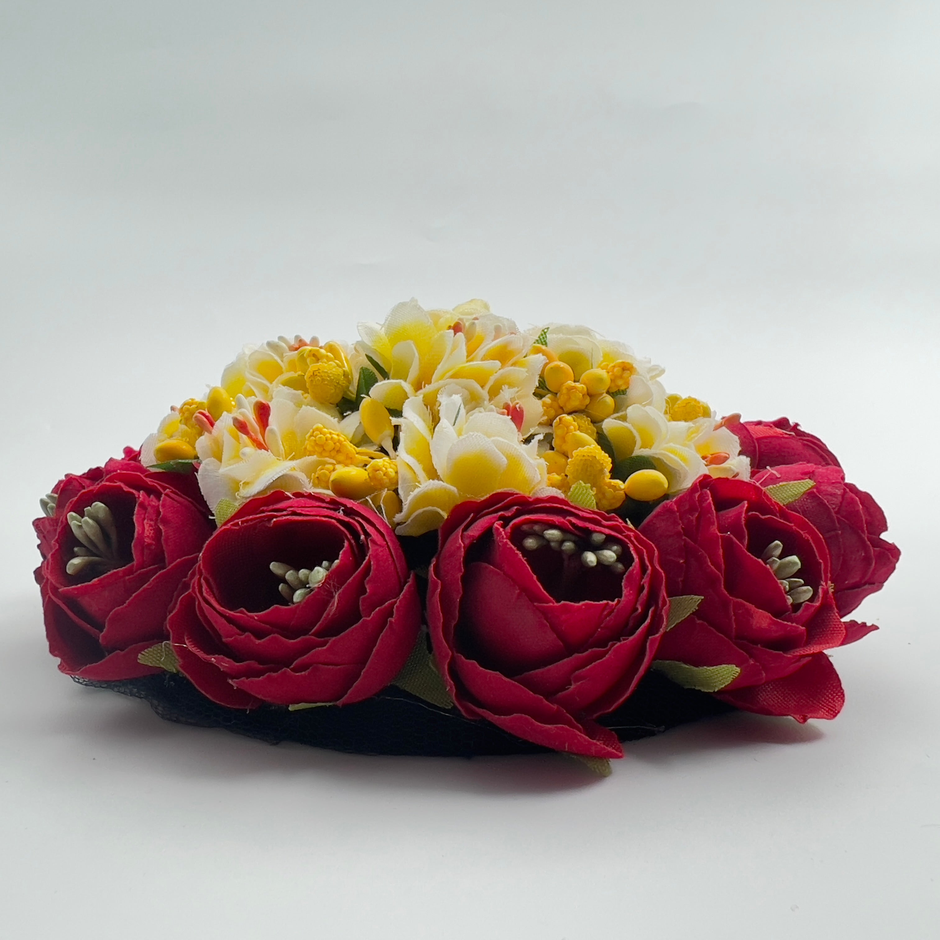 Real Look Alike Rose & Yellow Flowers With Baby's Breath Bridal Hair Bun - Artificial Flower Bridal Jura