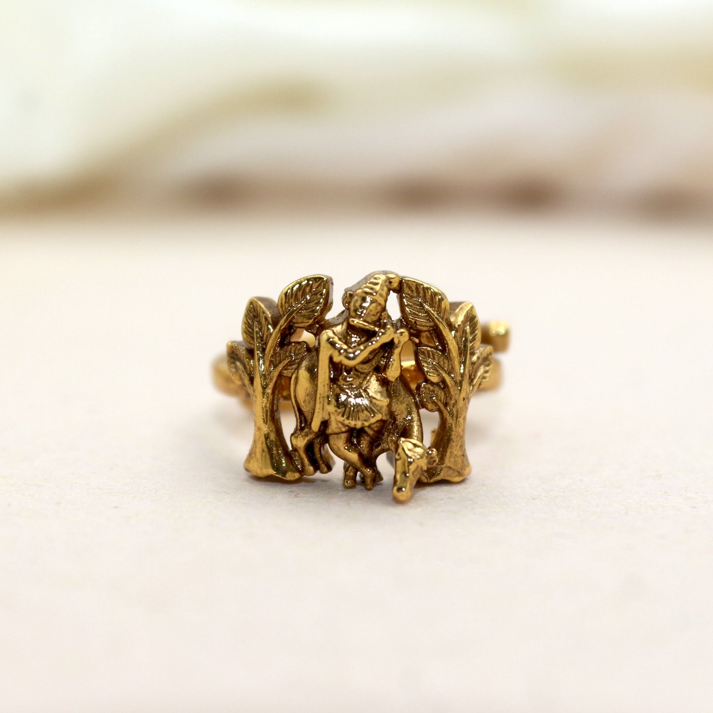 Antique Gold Nagas Krishna Adjustable Bridal Finger Ring