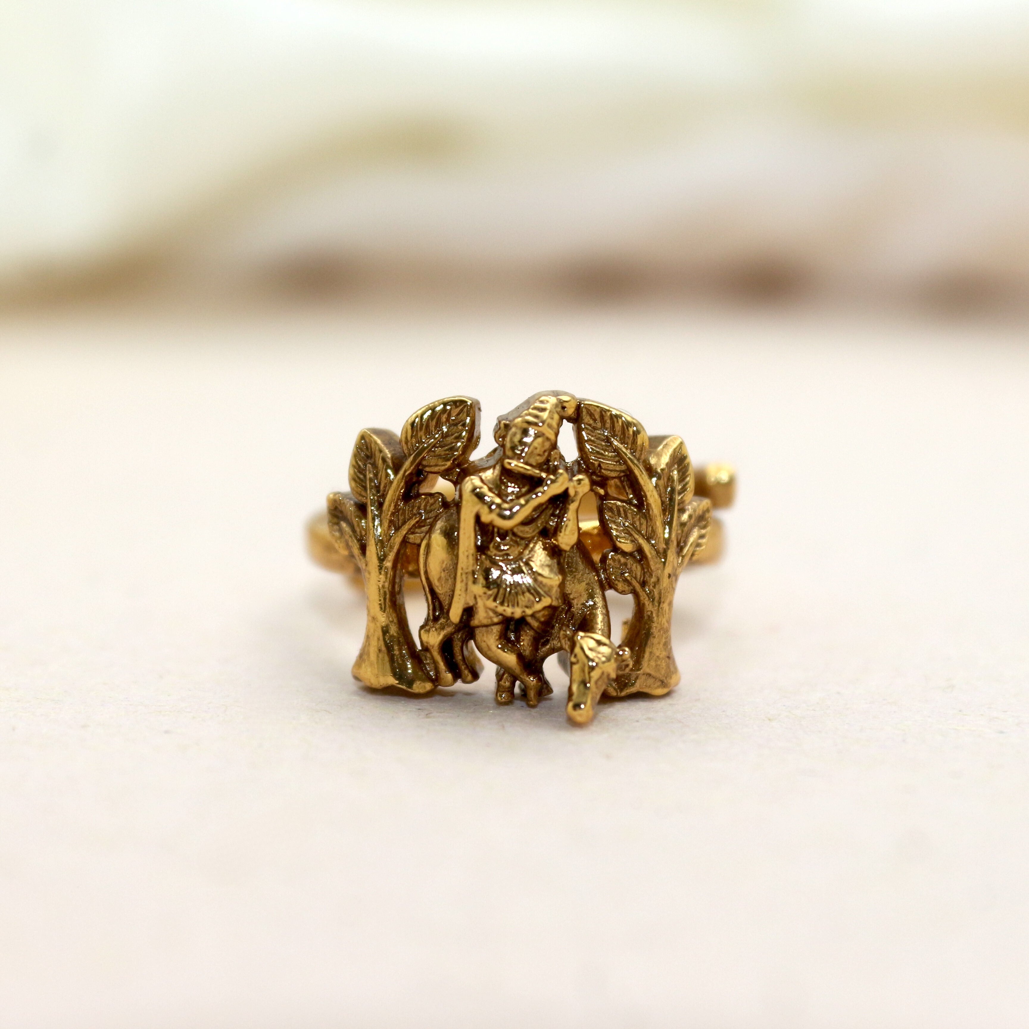 Antique Gold Nagas Krishna Adjustable Bridal Finger Ring