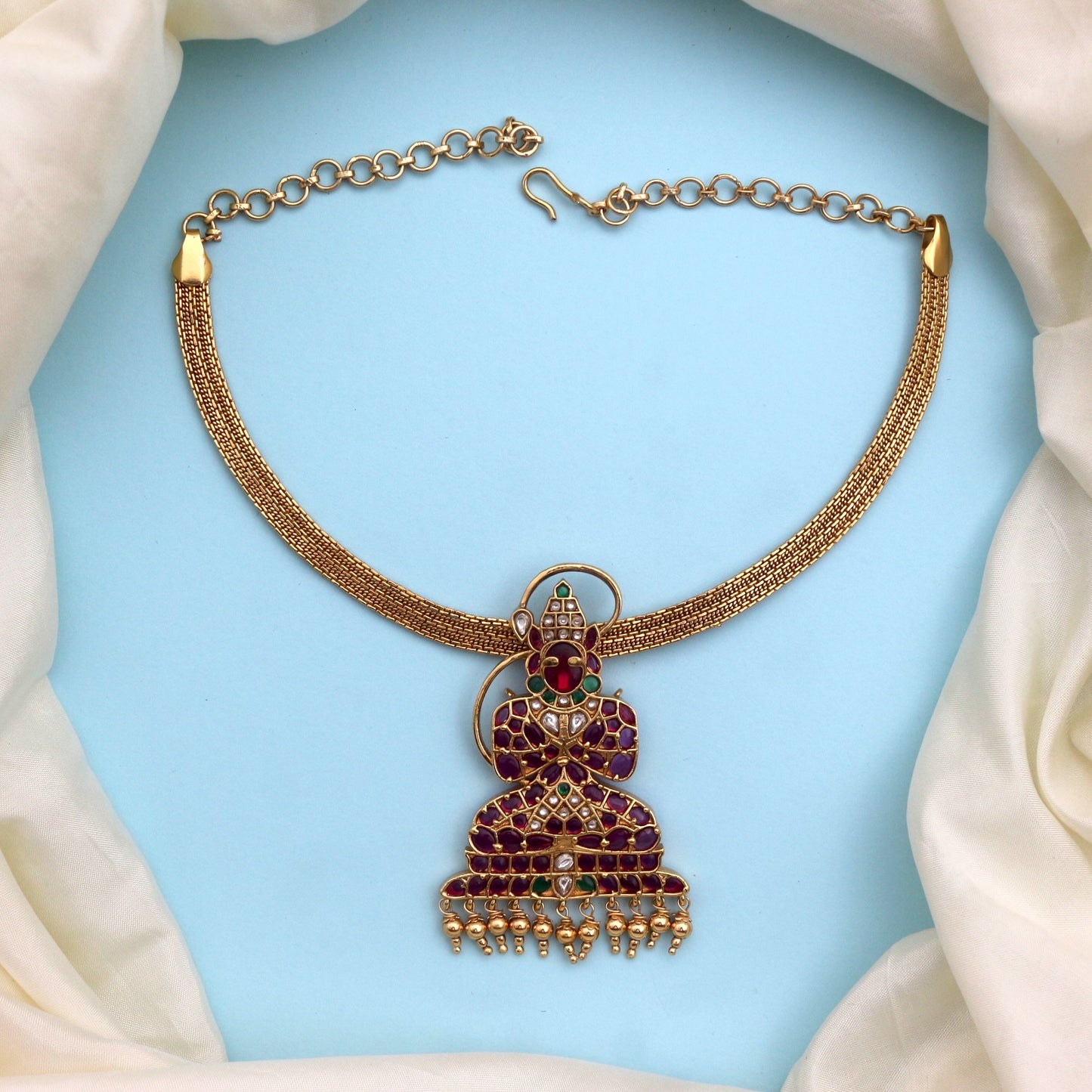 Detachable Premium Kemp Kundan Lord Hanuman Pendant Divine Necklace