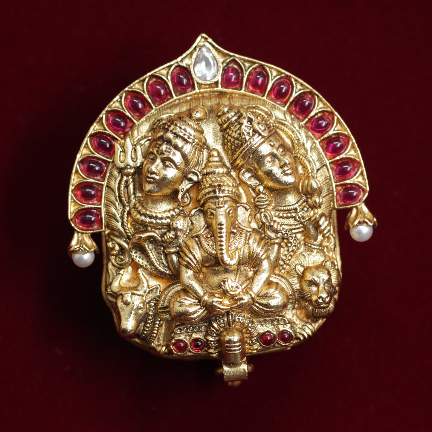 Premium Antique Divine Ganesha Shiva Parvathi Haldi/Kumkum Box - Sindoor Dabbi